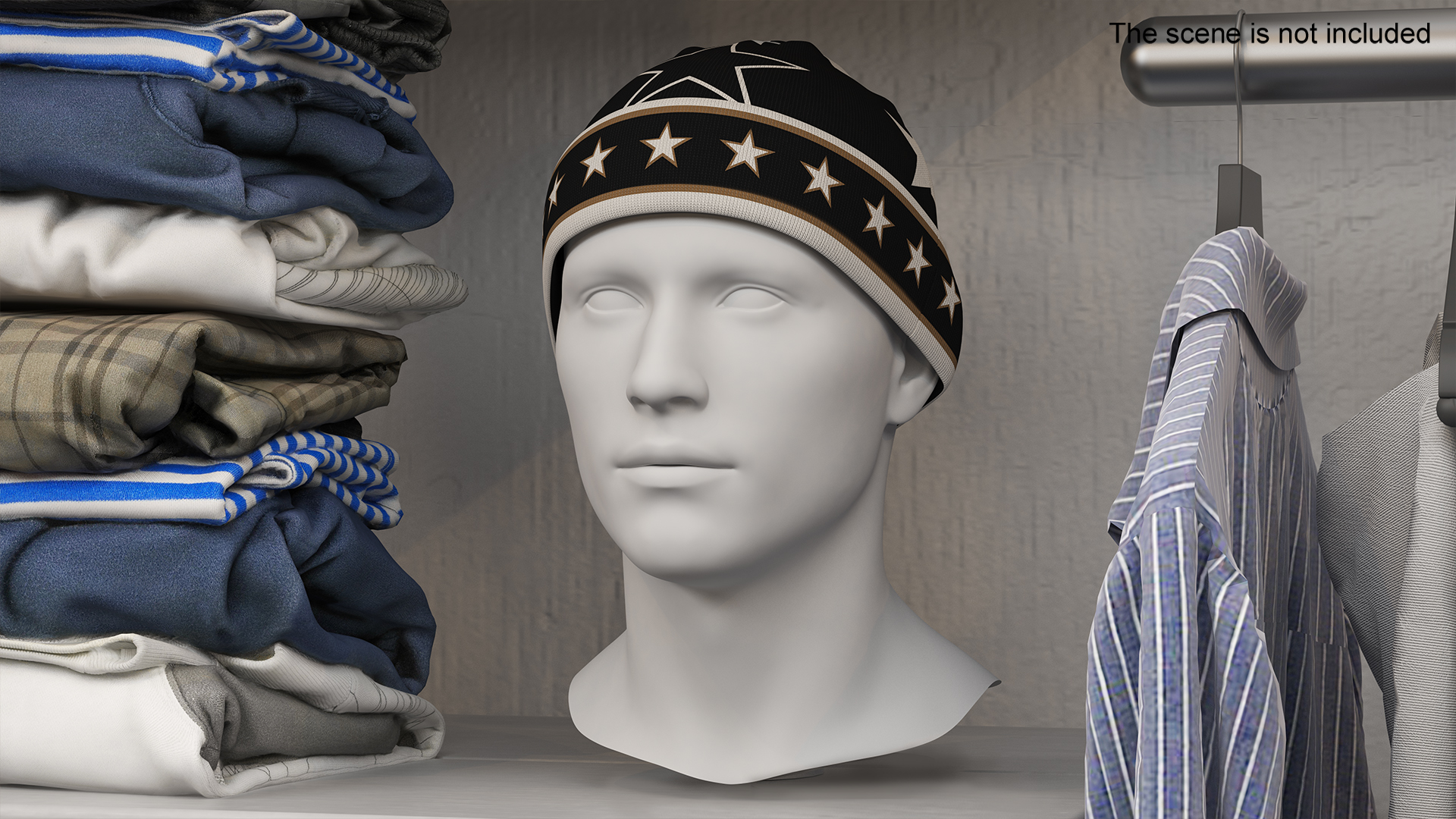3D model Mens Patterned Winter Beanie Hat on Mannequin