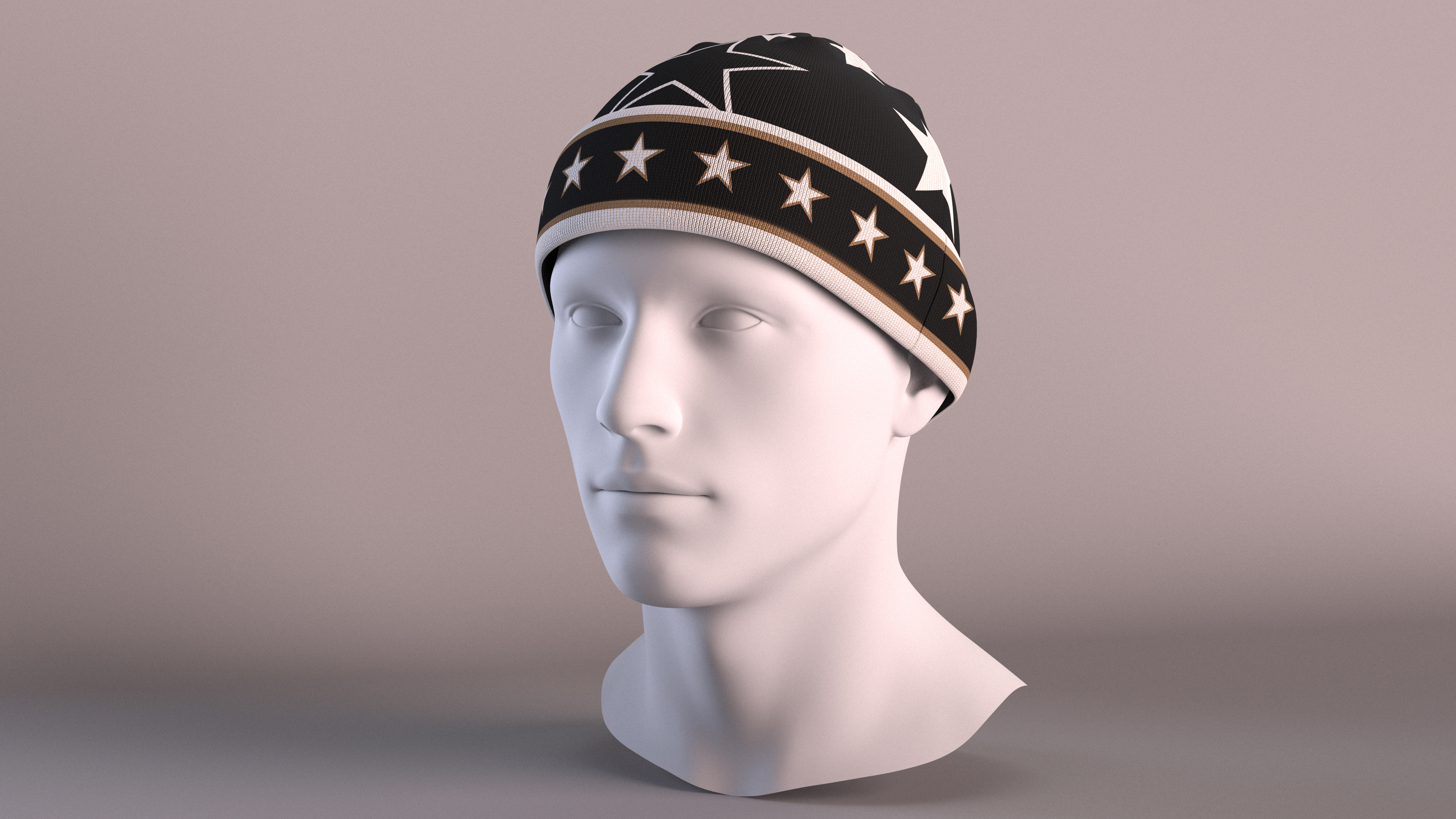 3D model Mens Patterned Winter Beanie Hat on Mannequin