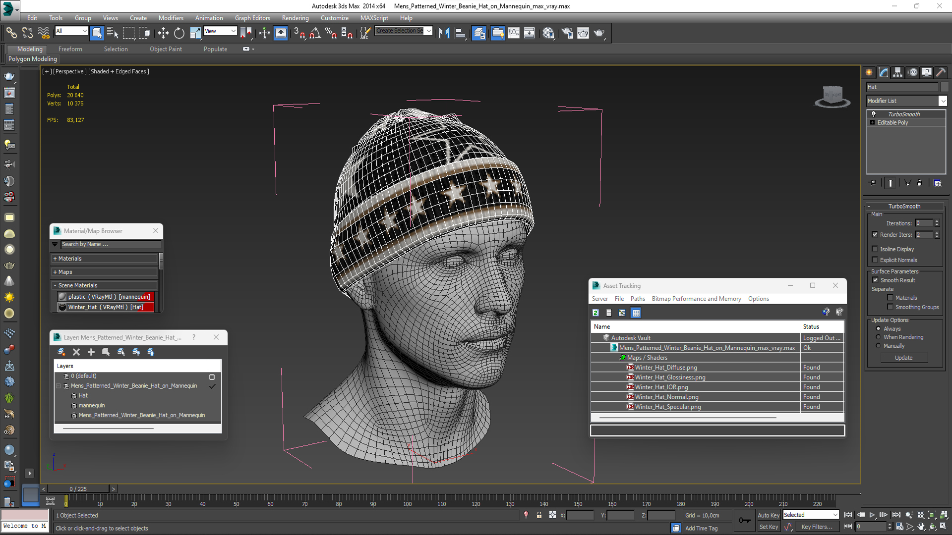 3D model Mens Patterned Winter Beanie Hat on Mannequin