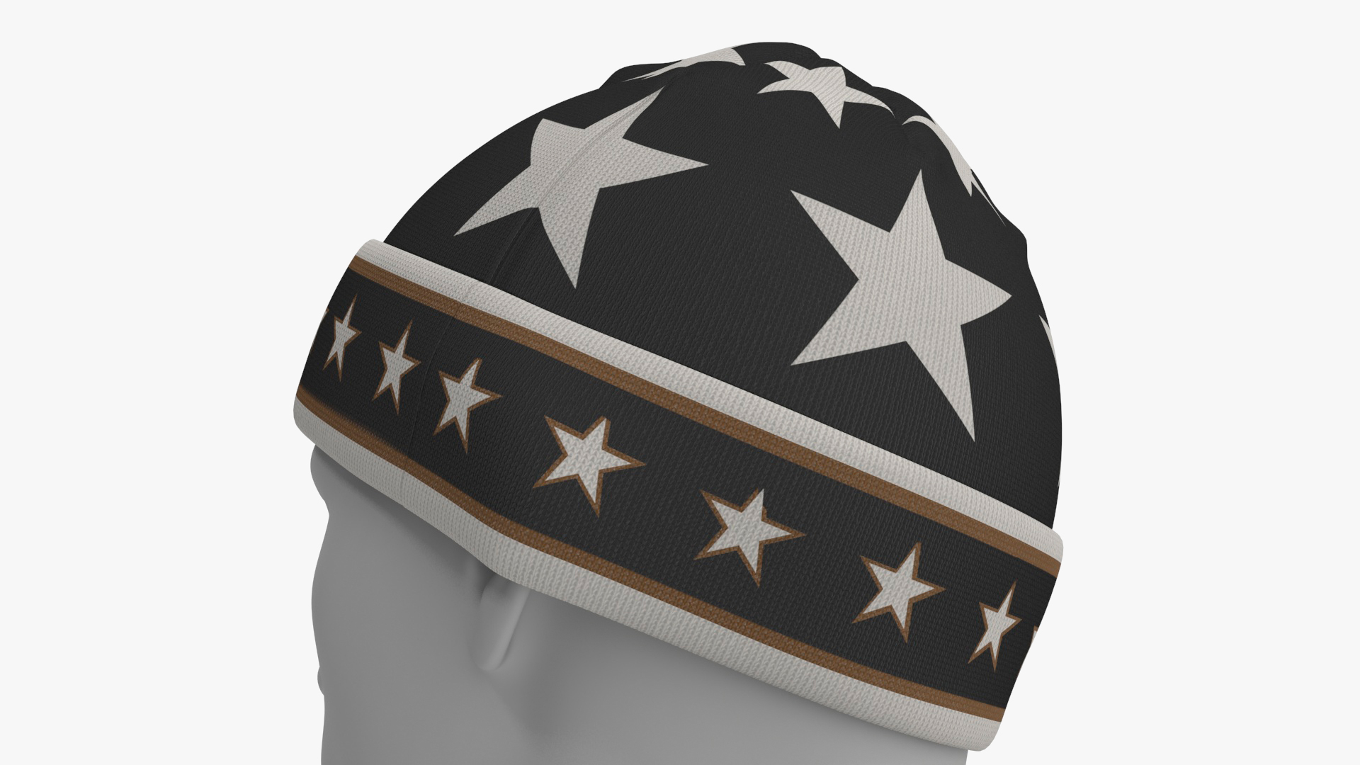 3D model Mens Patterned Winter Beanie Hat on Mannequin