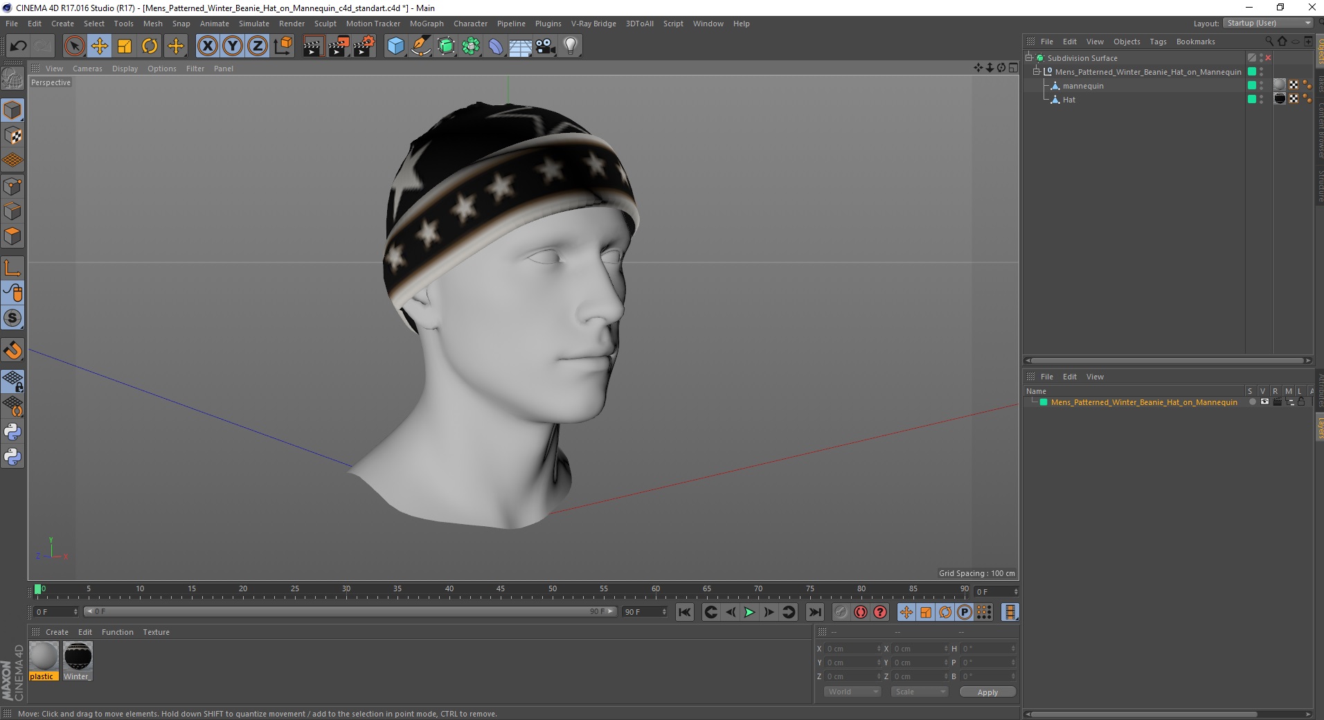 3D model Mens Patterned Winter Beanie Hat on Mannequin