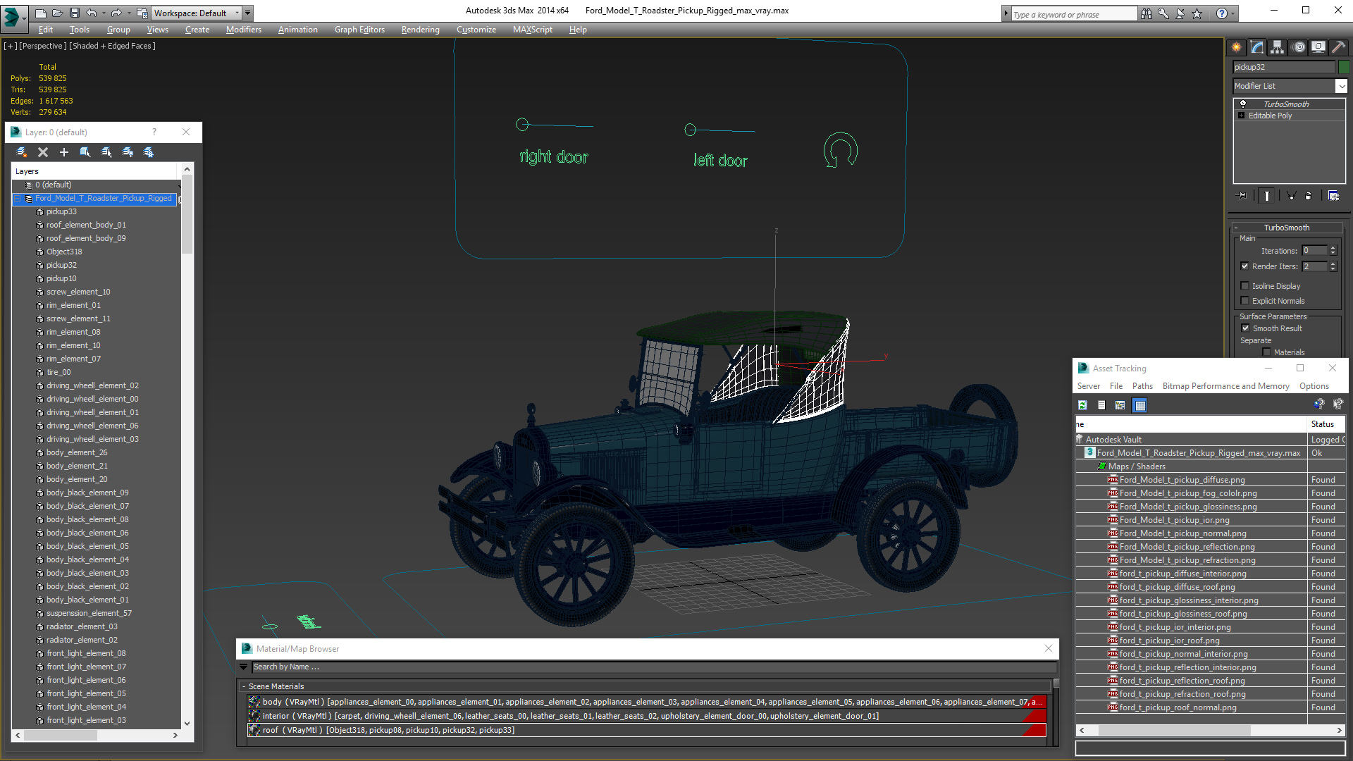 3D model Ford Model T Roadster Pickup Rigged