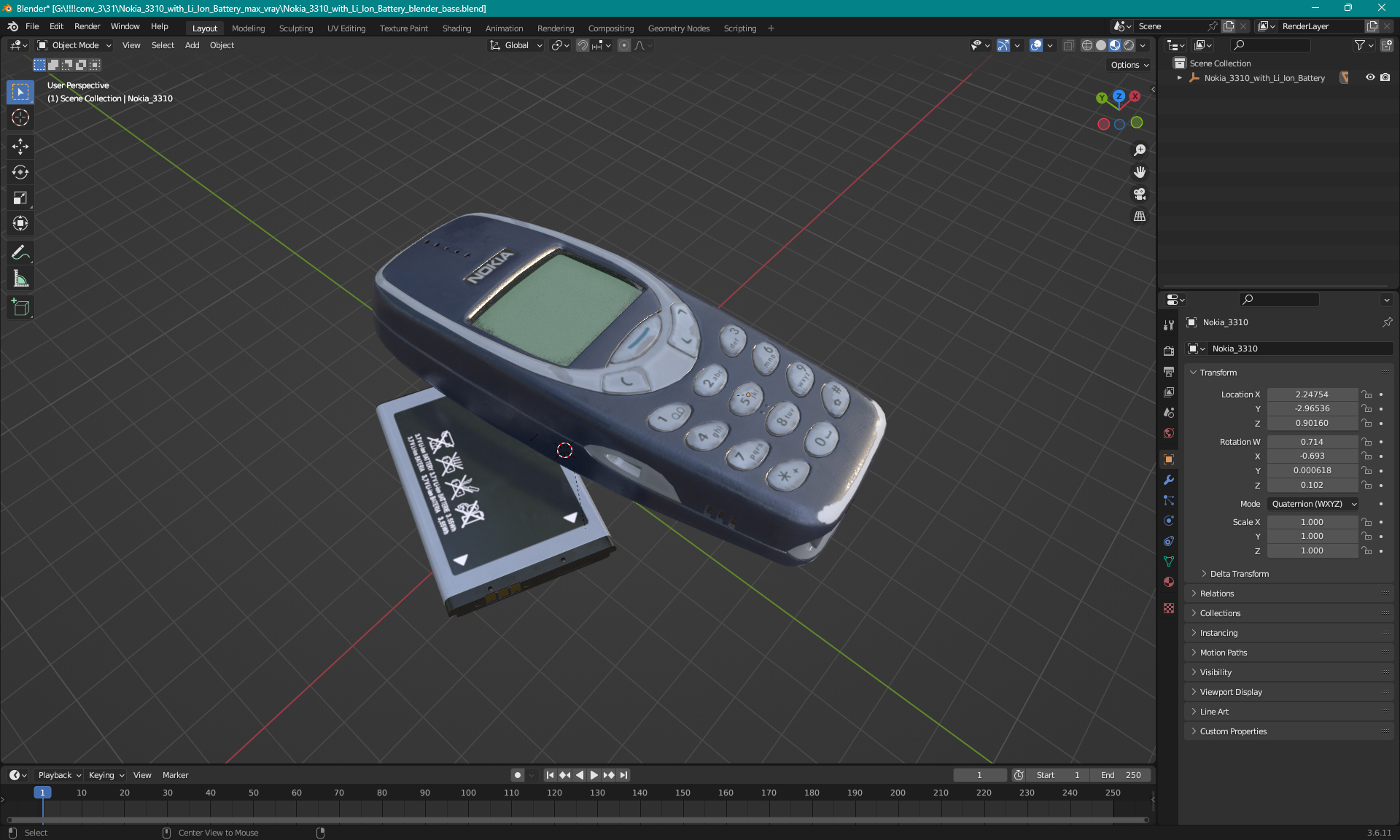 3D model Nokia 3310 with Li Ion Battery