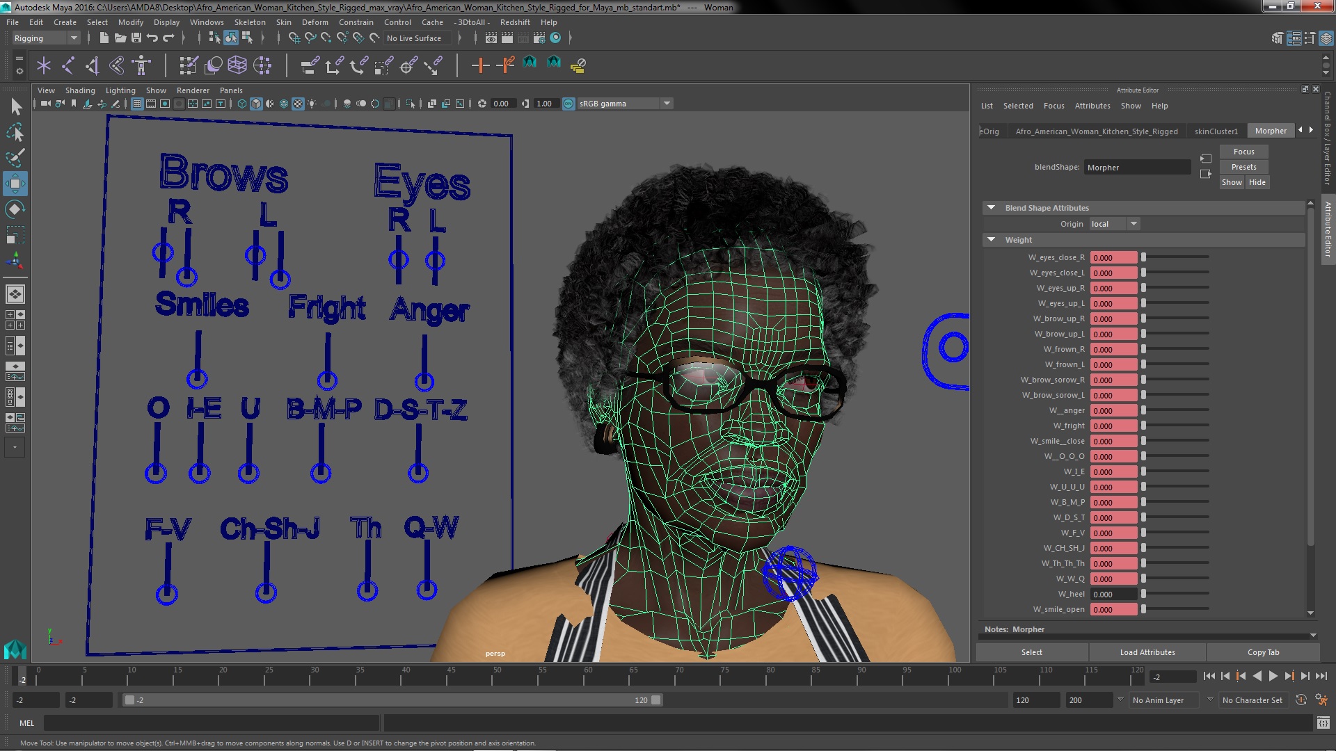 Afro American Woman Kitchen Style Rigged for Maya 3D model