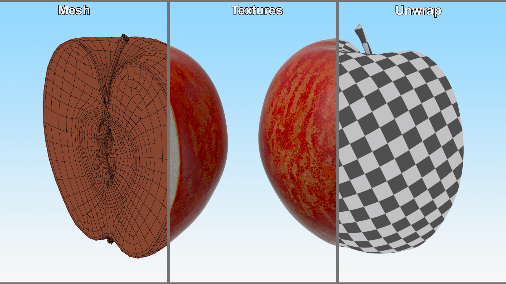 Half Sliced Apple 3D