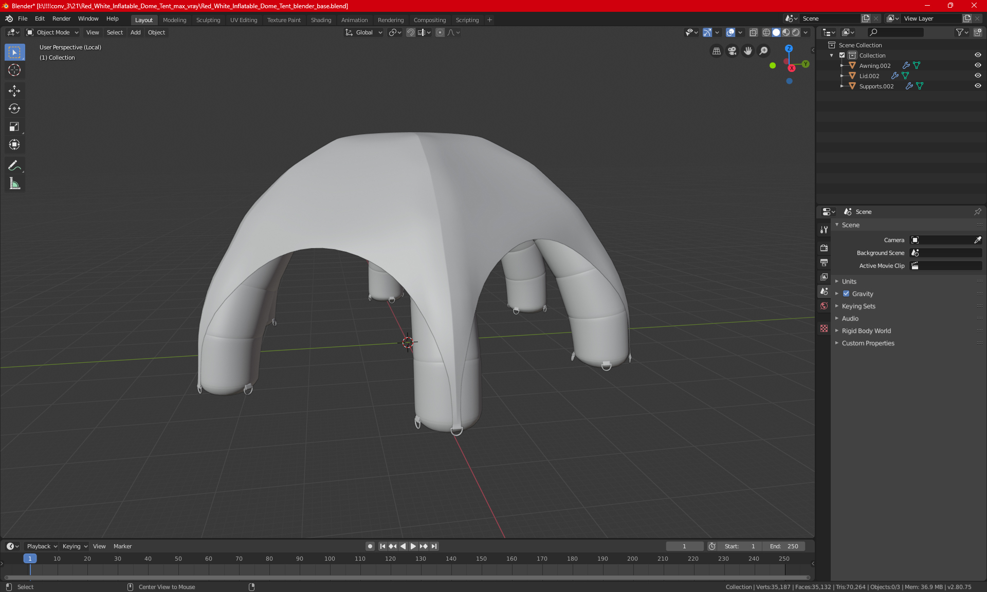 3D model Red White Inflatable Dome Tent