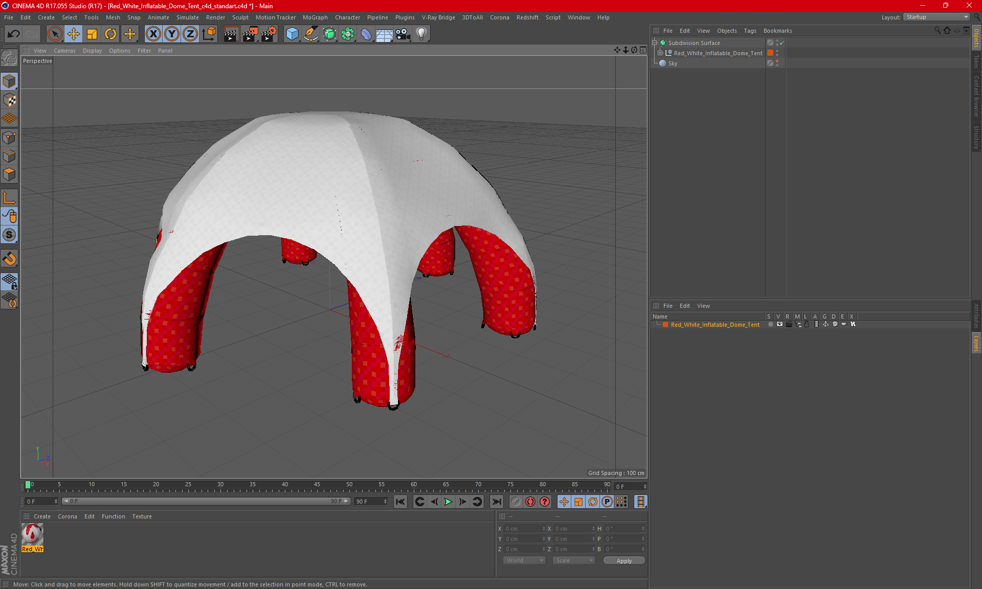 3D model Red White Inflatable Dome Tent