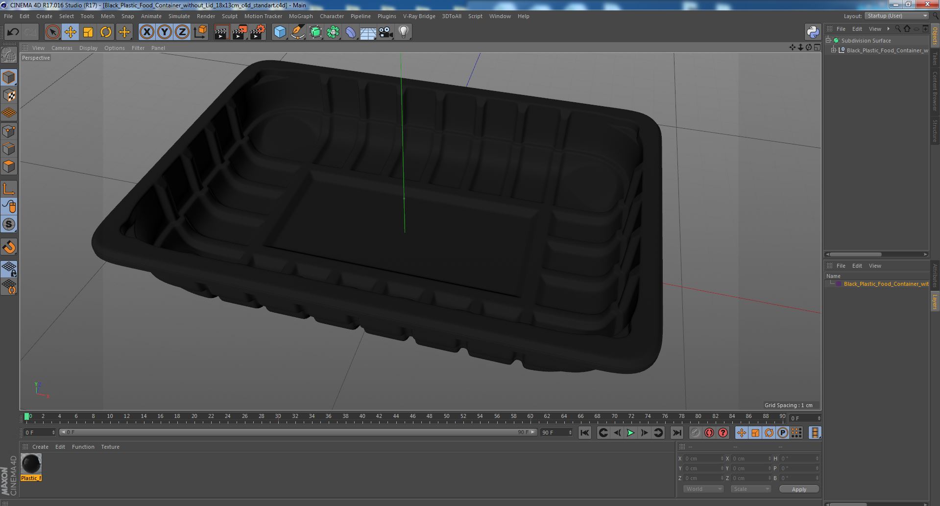 3D Black Plastic Food Container without Lid 18x13cm model