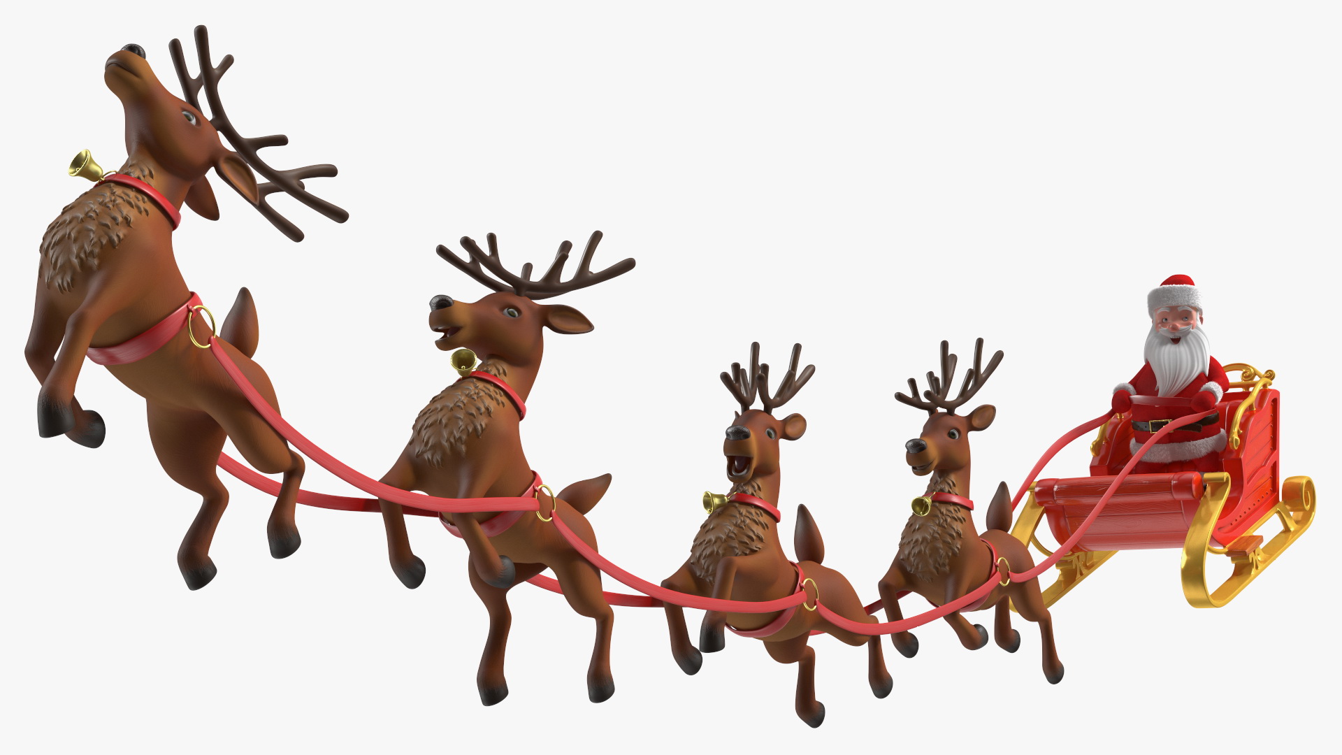 3D Santa Claus Reindeer Sleigh Flying Fur model