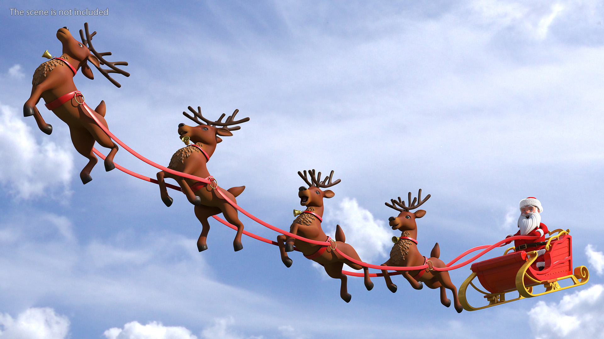 3D Santa Claus Reindeer Sleigh Flying Fur model