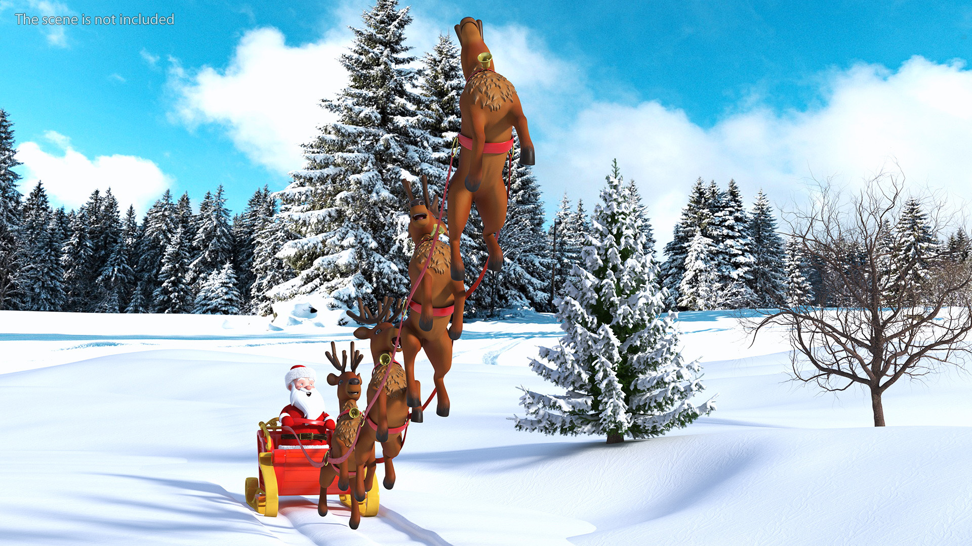 3D Santa Claus Reindeer Sleigh Flying Fur model