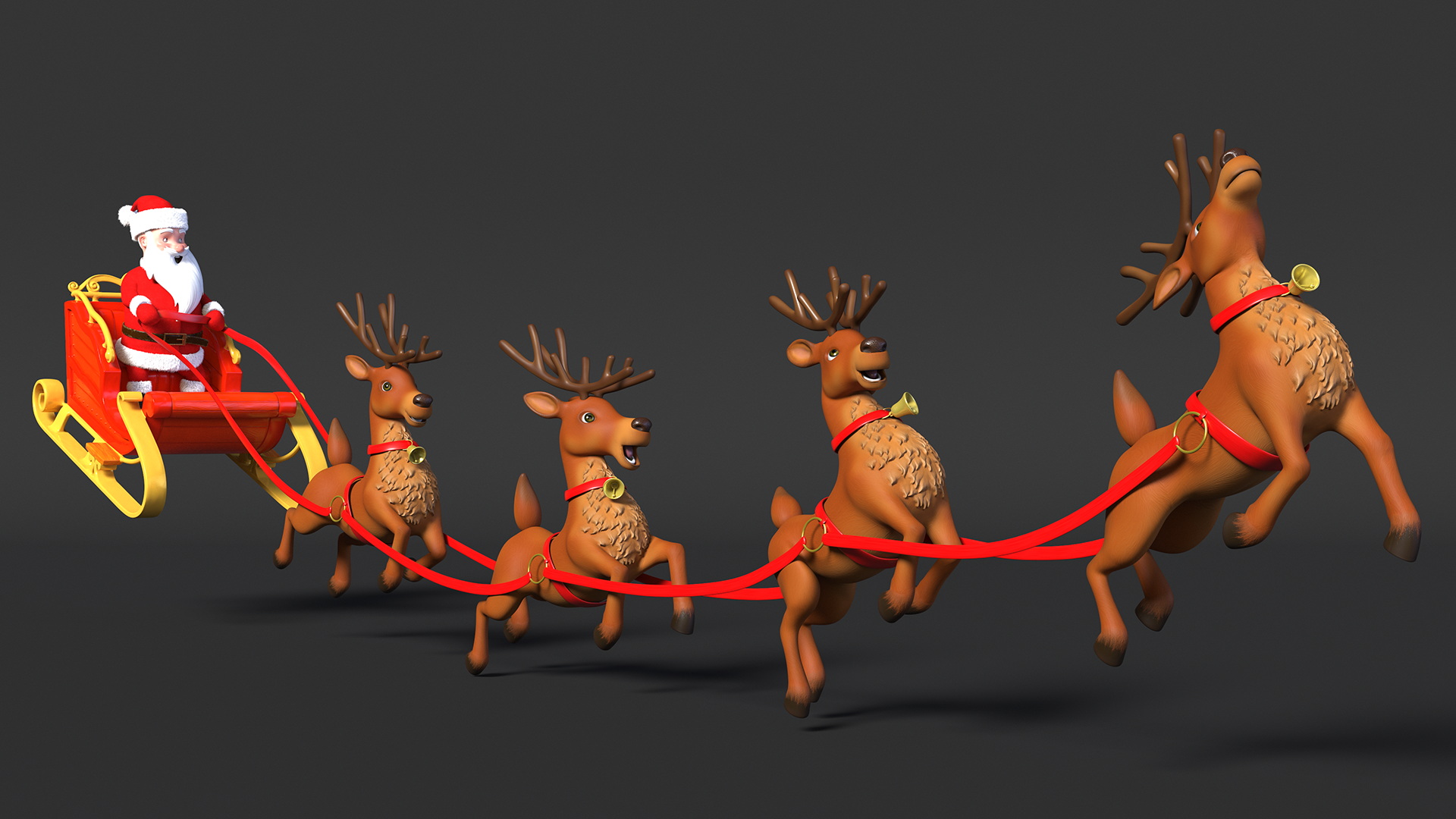 3D Santa Claus Reindeer Sleigh Flying Fur model