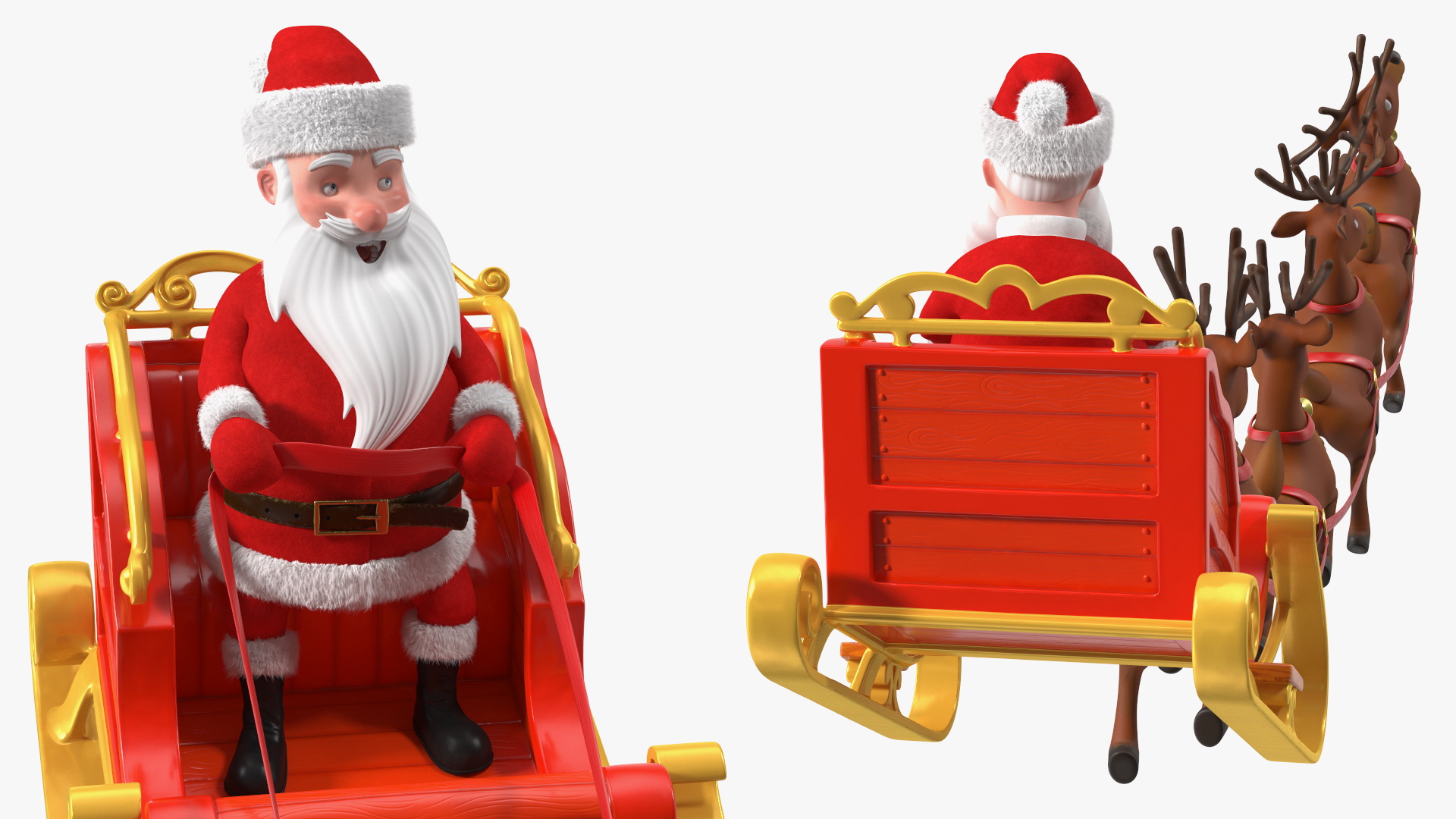 3D Santa Claus Reindeer Sleigh Flying Fur model