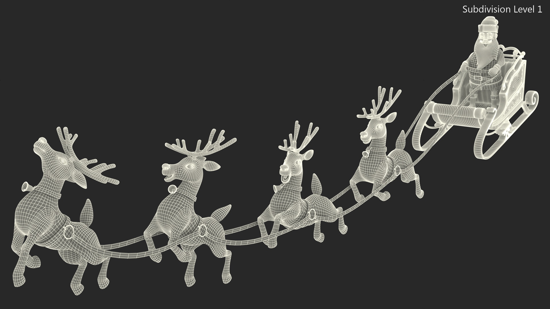 3D Santa Claus Reindeer Sleigh Flying Fur model