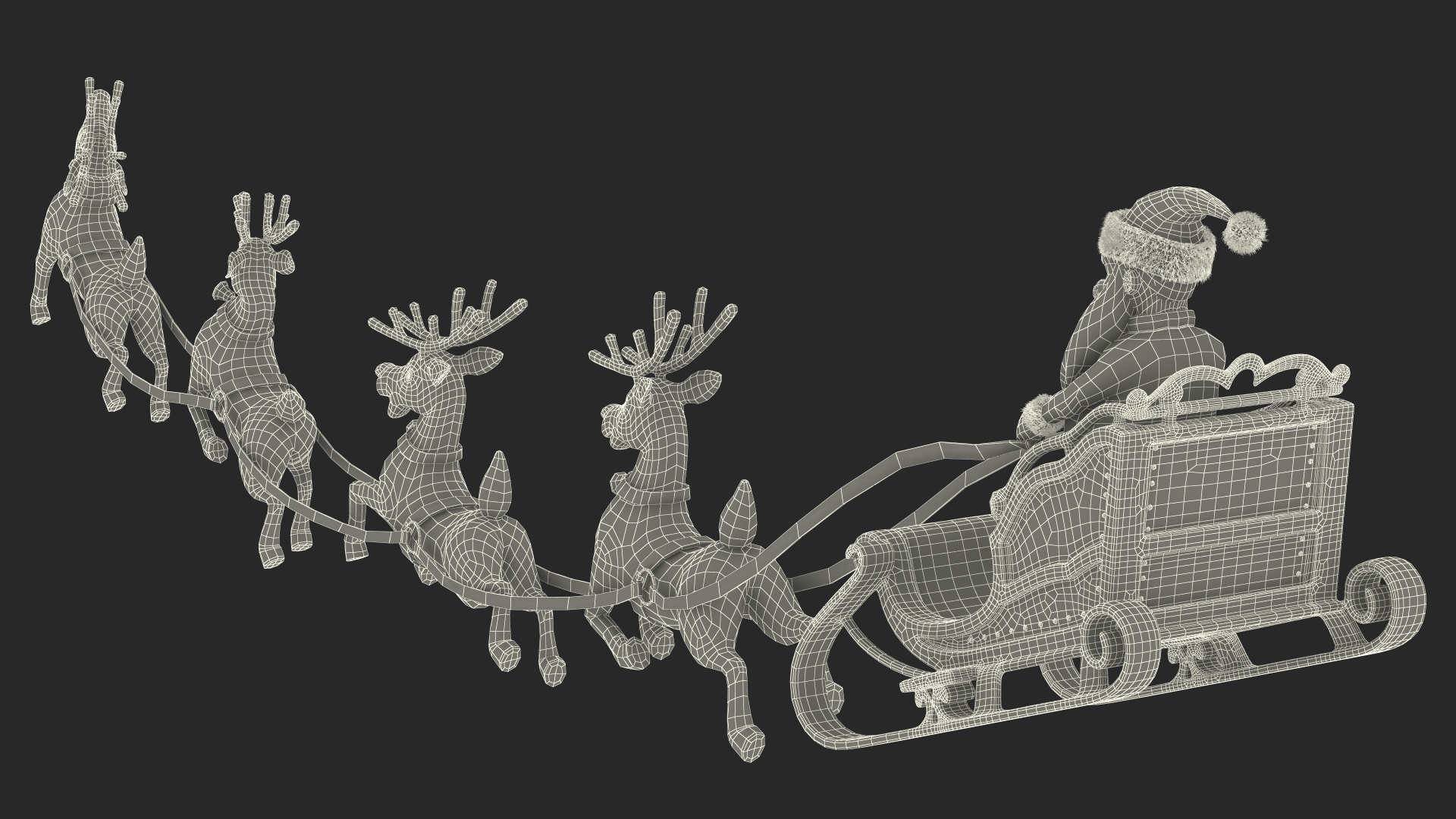 3D Santa Claus Reindeer Sleigh Flying Fur model