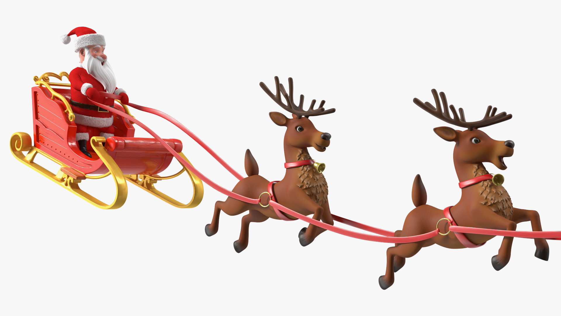 3D Santa Claus Reindeer Sleigh Flying Fur model