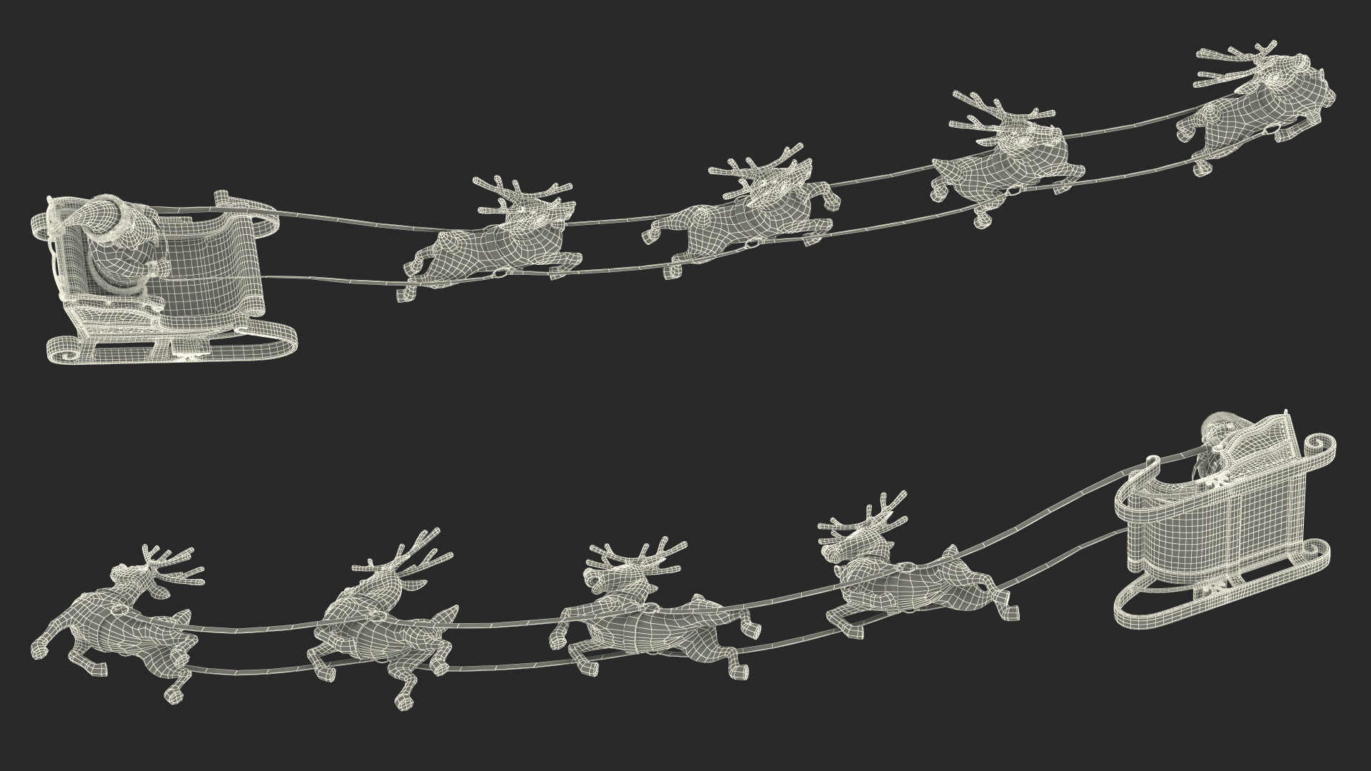 3D Santa Claus Reindeer Sleigh Flying Fur model