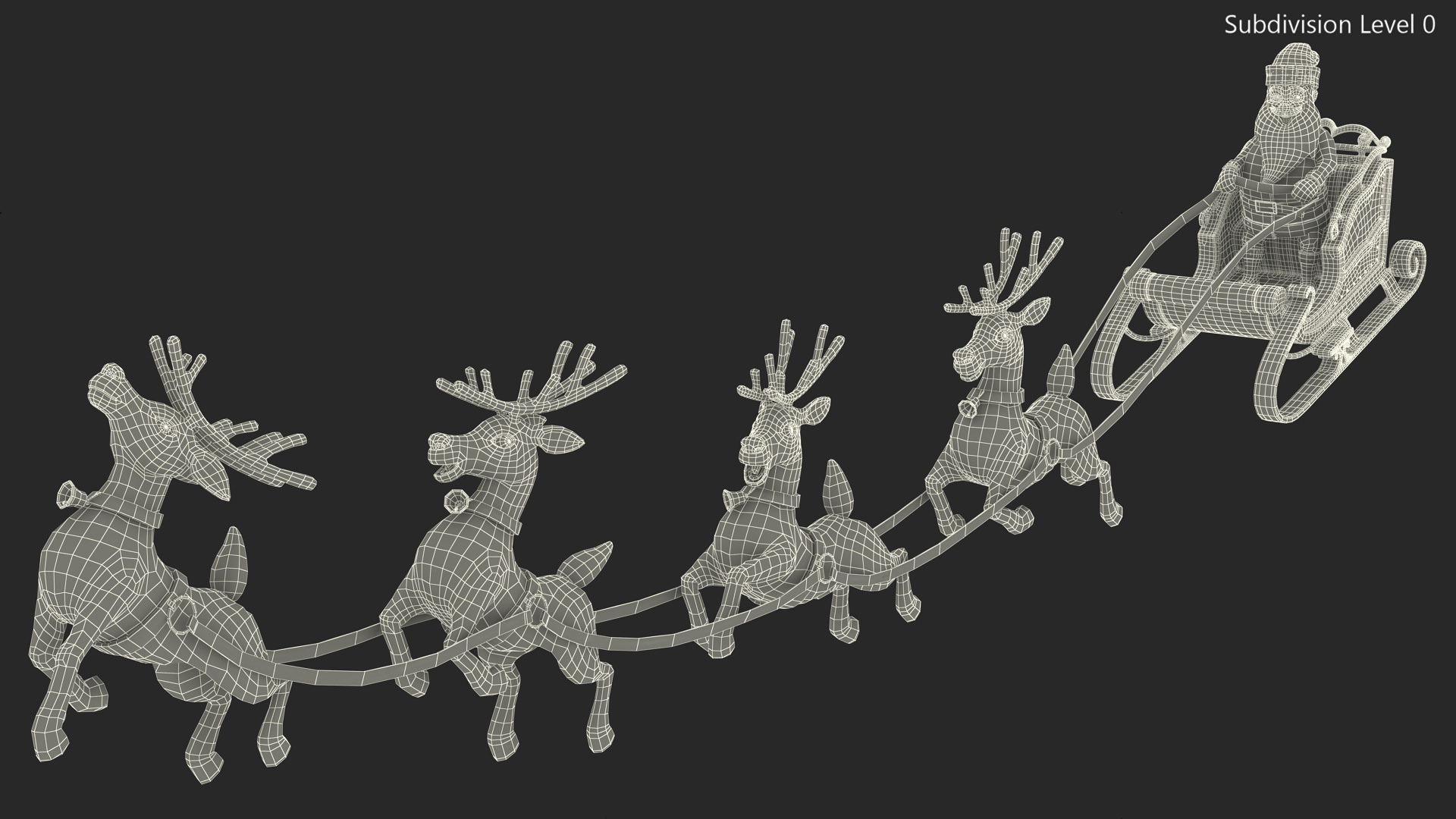 3D Santa Claus Reindeer Sleigh Flying Fur model