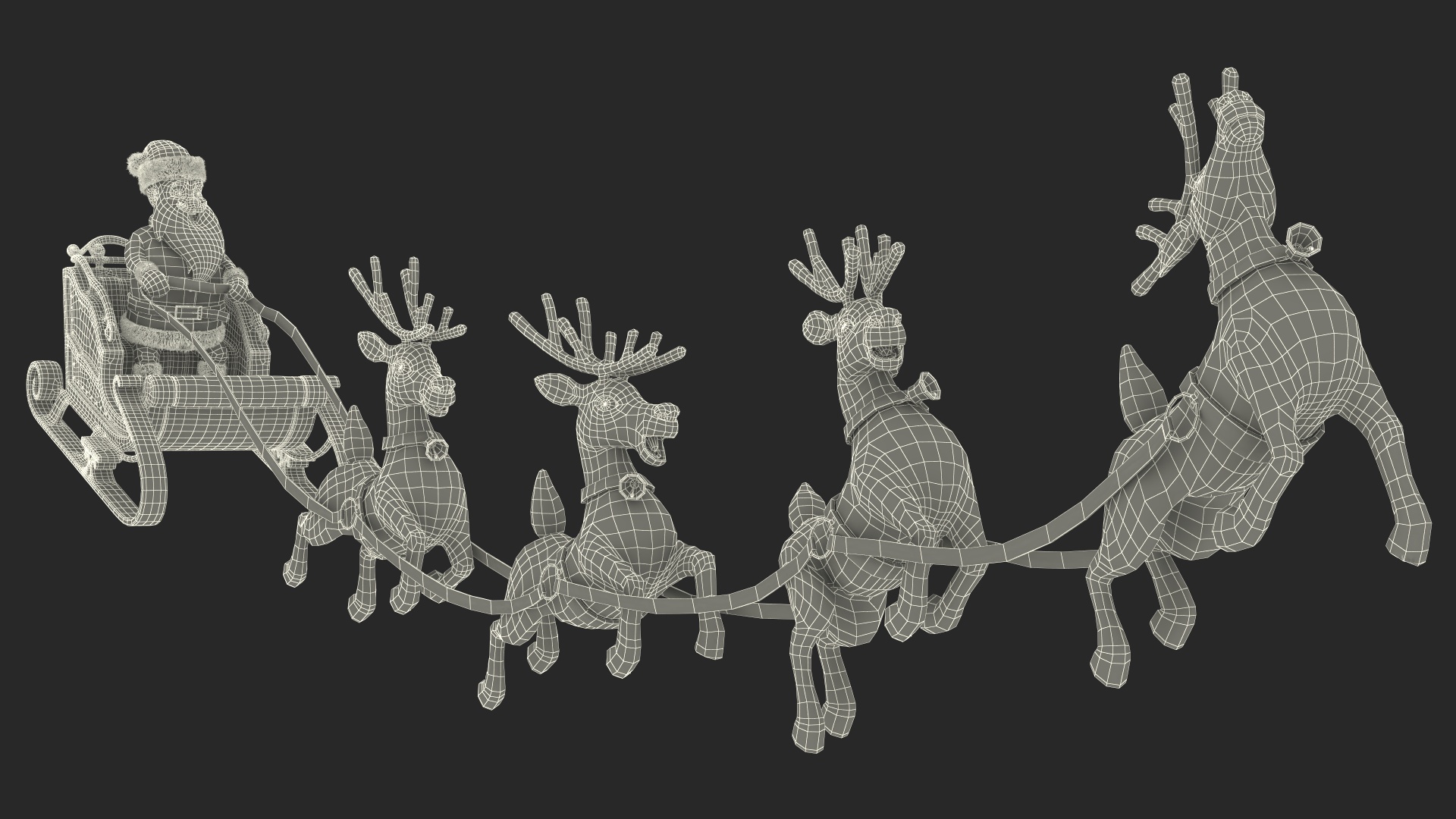 3D Santa Claus Reindeer Sleigh Flying Fur model