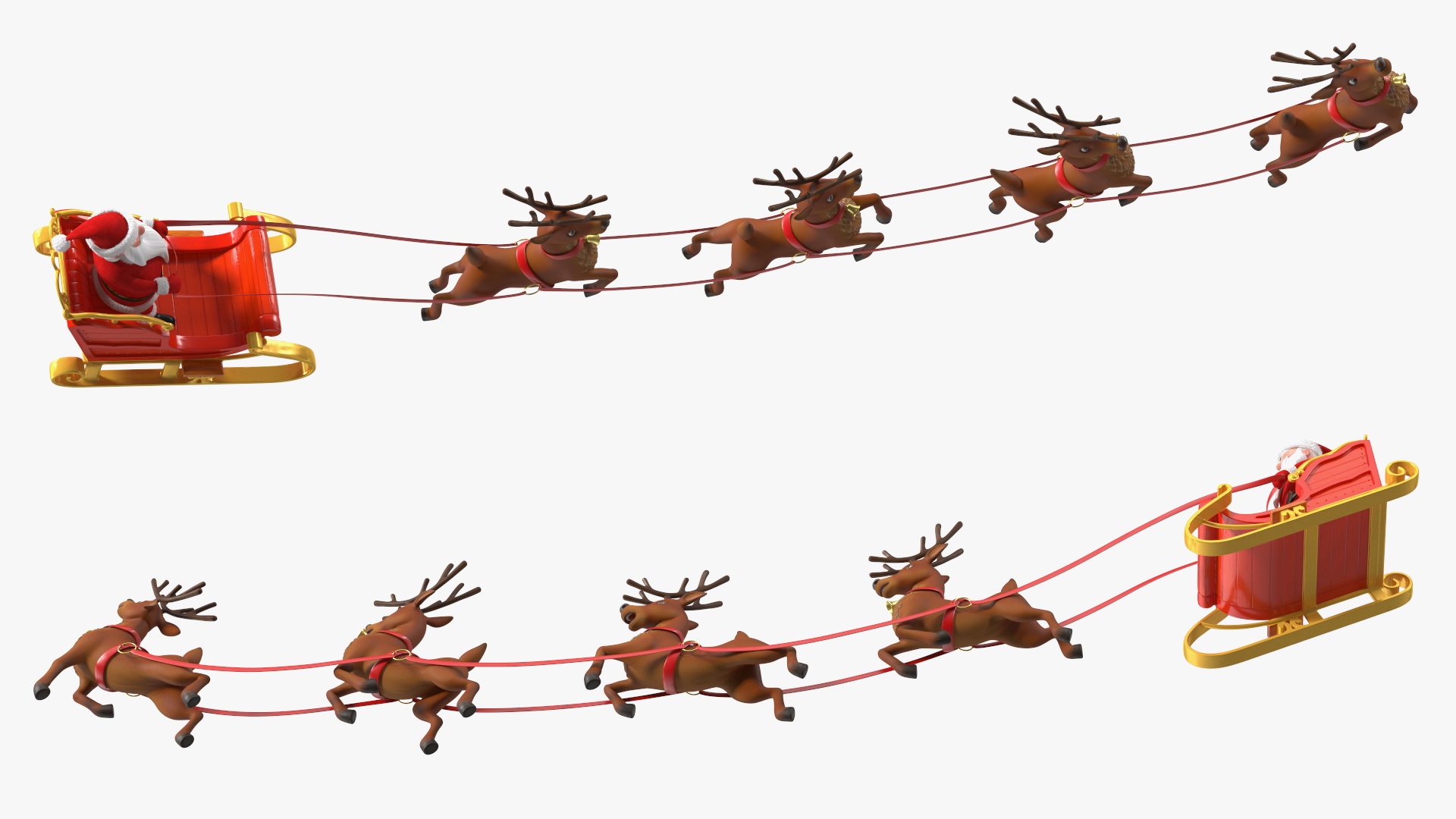 3D Santa Claus Reindeer Sleigh Flying Fur model
