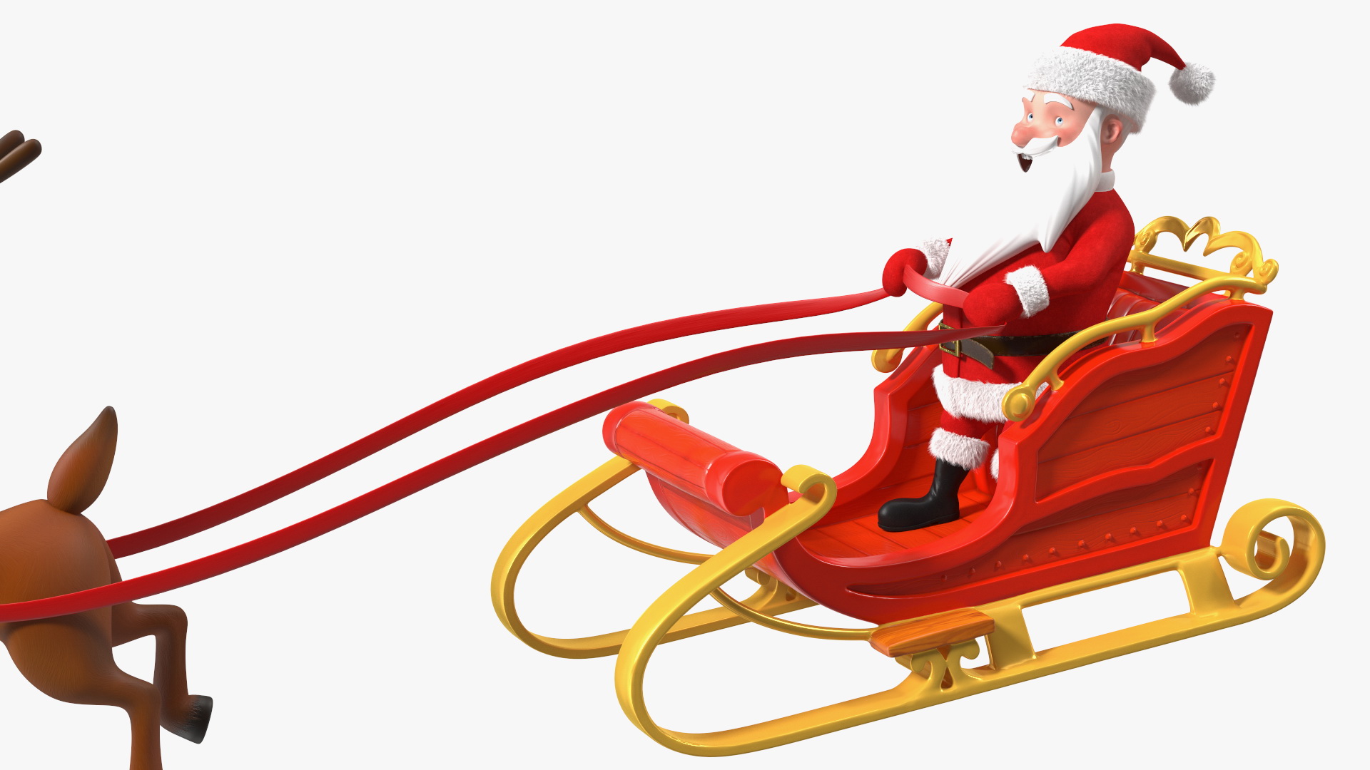 3D Santa Claus Reindeer Sleigh Flying Fur model