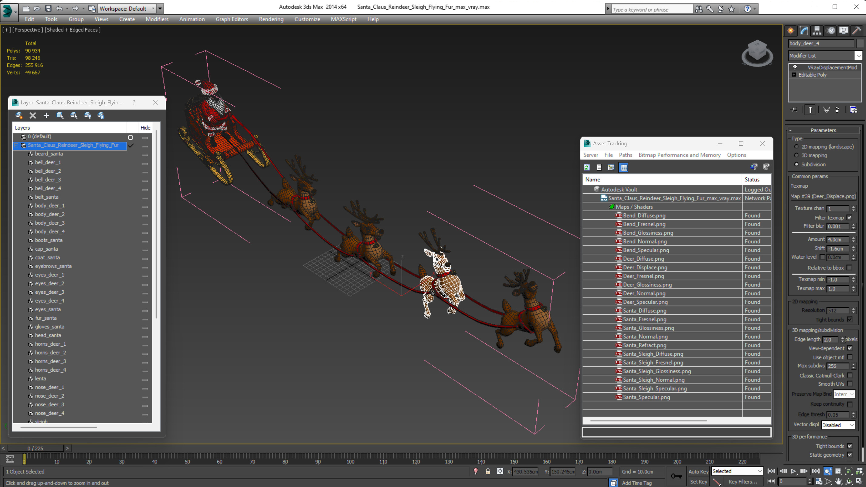 3D Santa Claus Reindeer Sleigh Flying Fur model