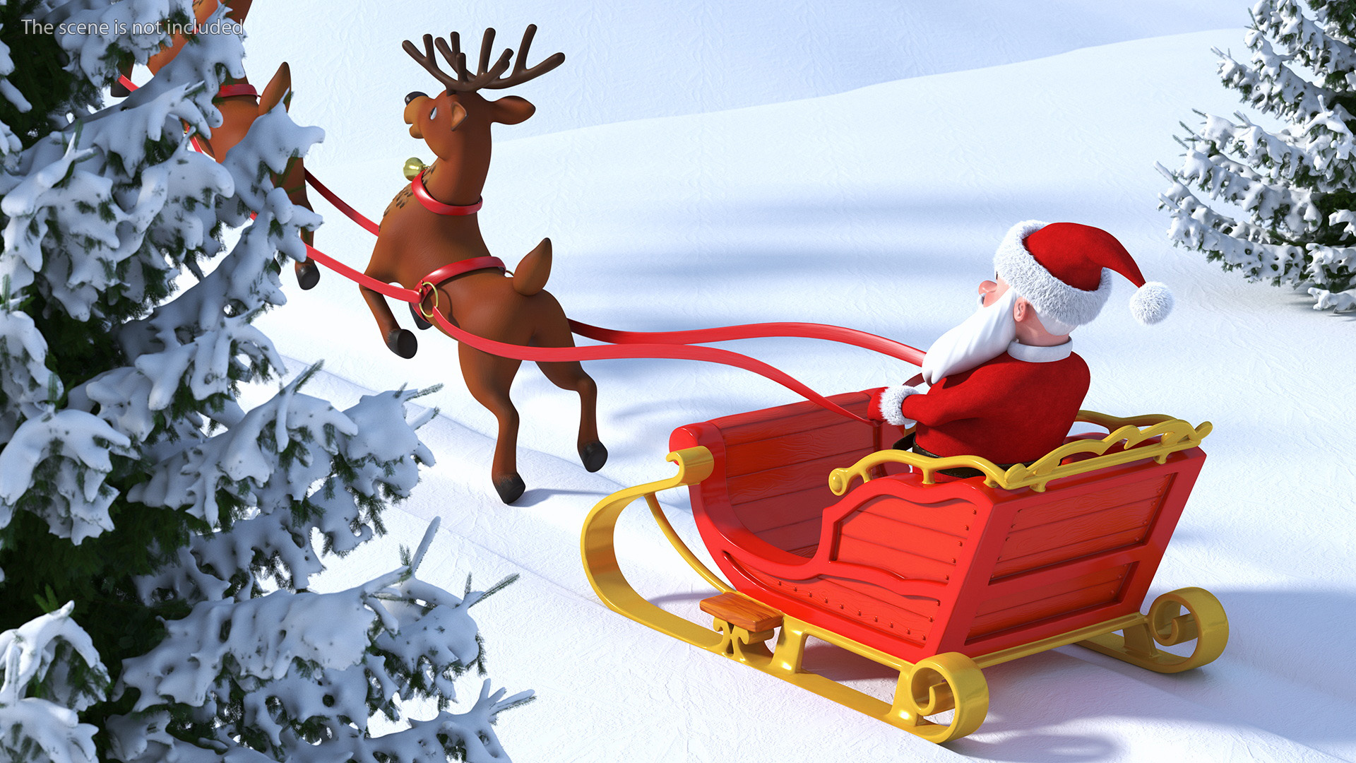 3D Santa Claus Reindeer Sleigh Flying Fur model