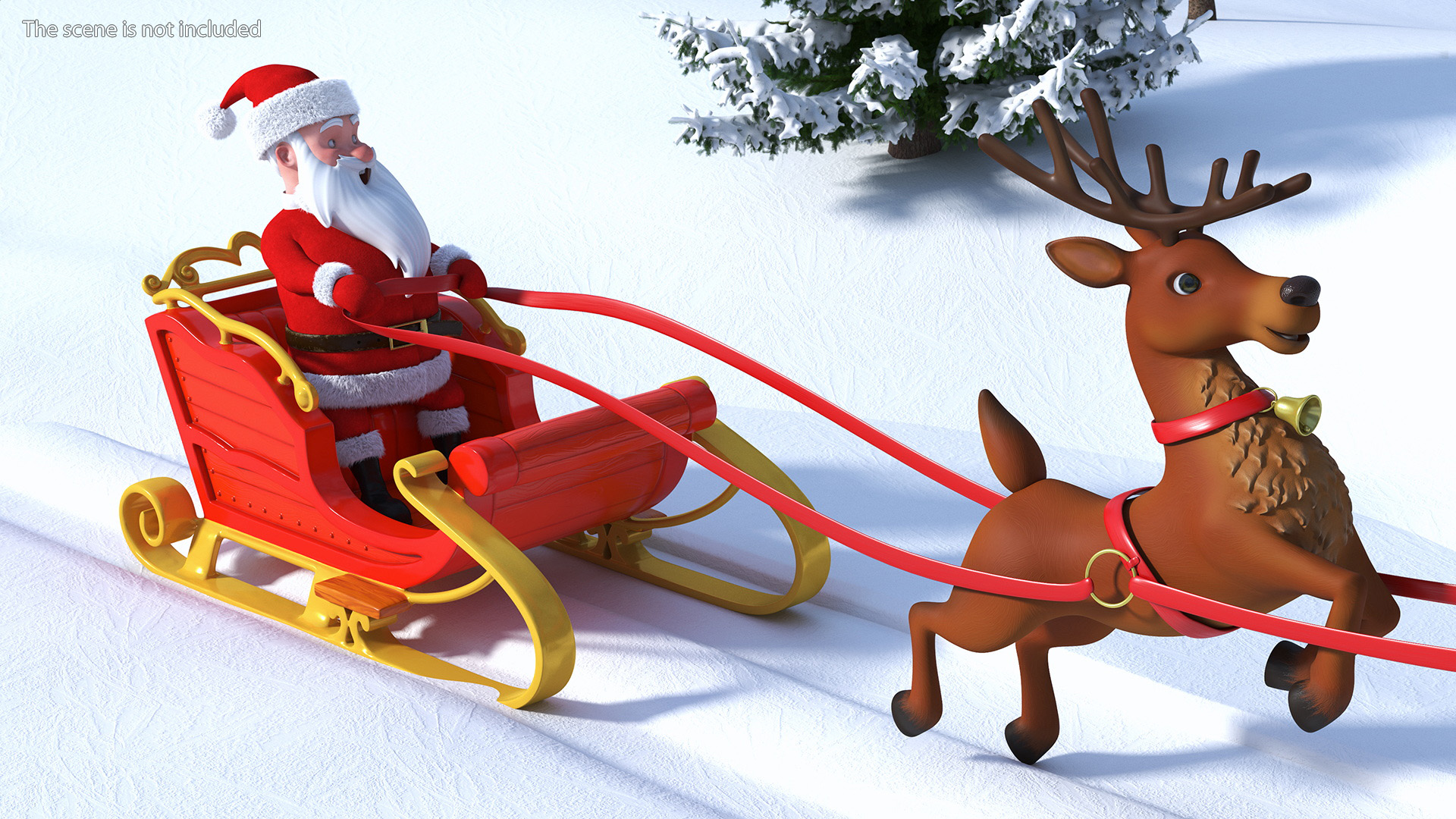 3D Santa Claus Reindeer Sleigh Flying Fur model