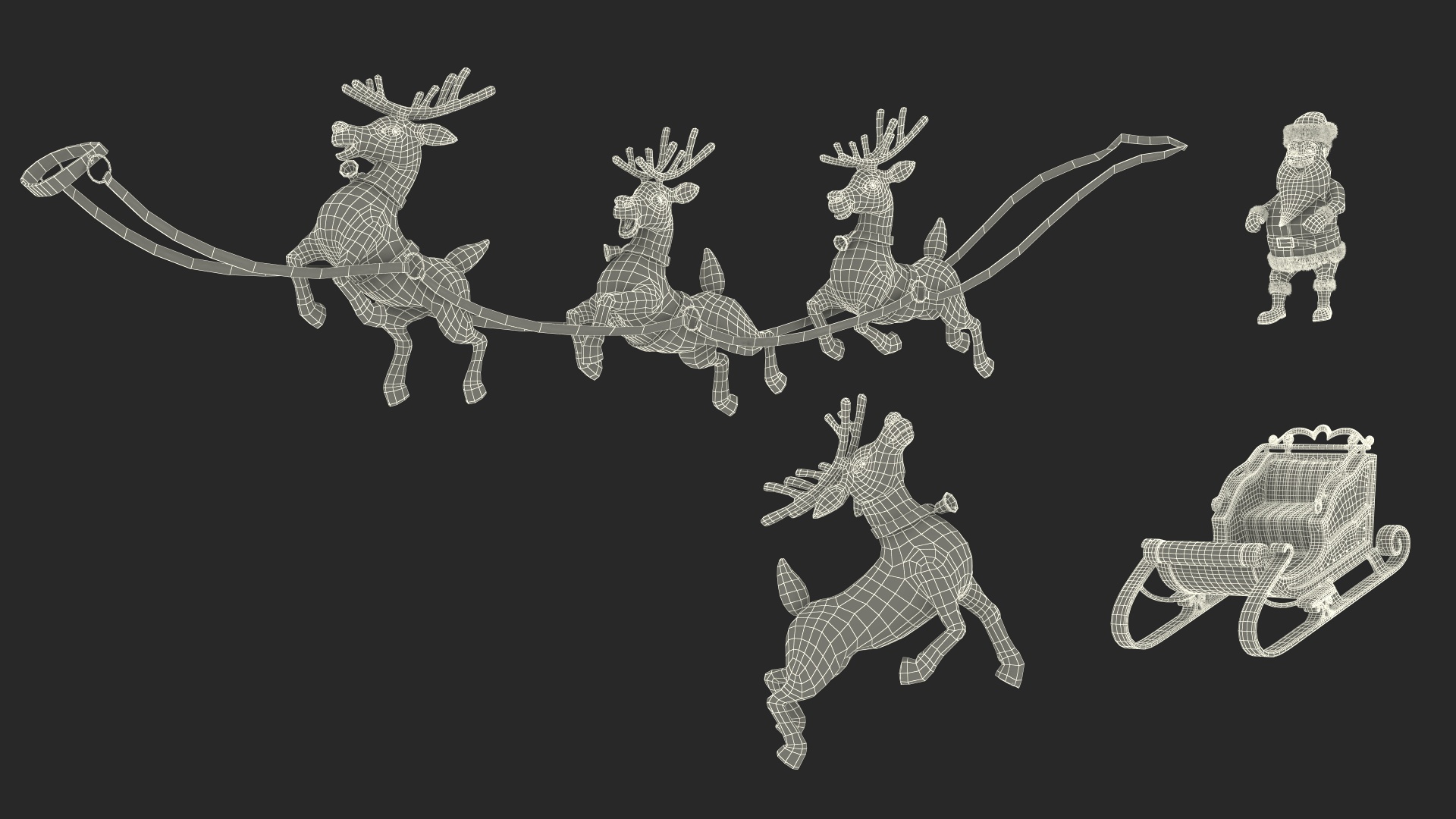 3D Santa Claus Reindeer Sleigh Flying Fur model