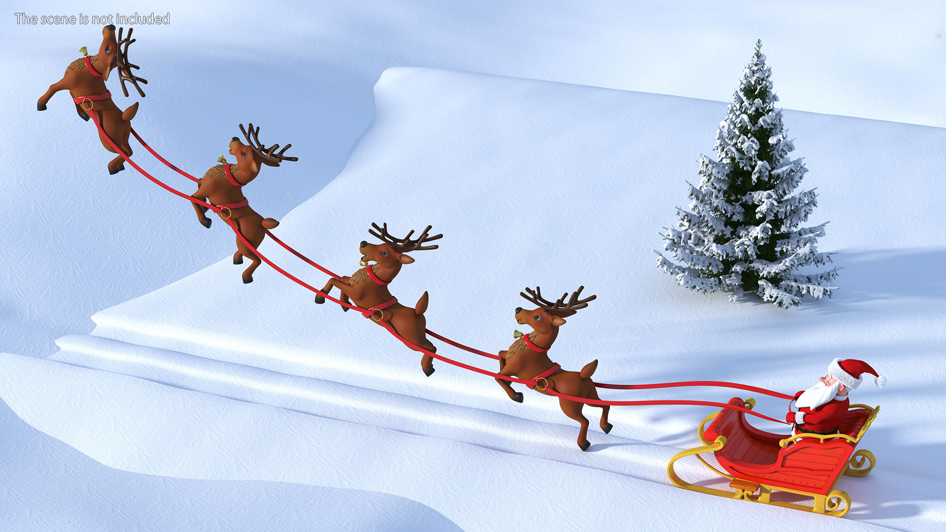 3D Santa Claus Reindeer Sleigh Flying Fur model
