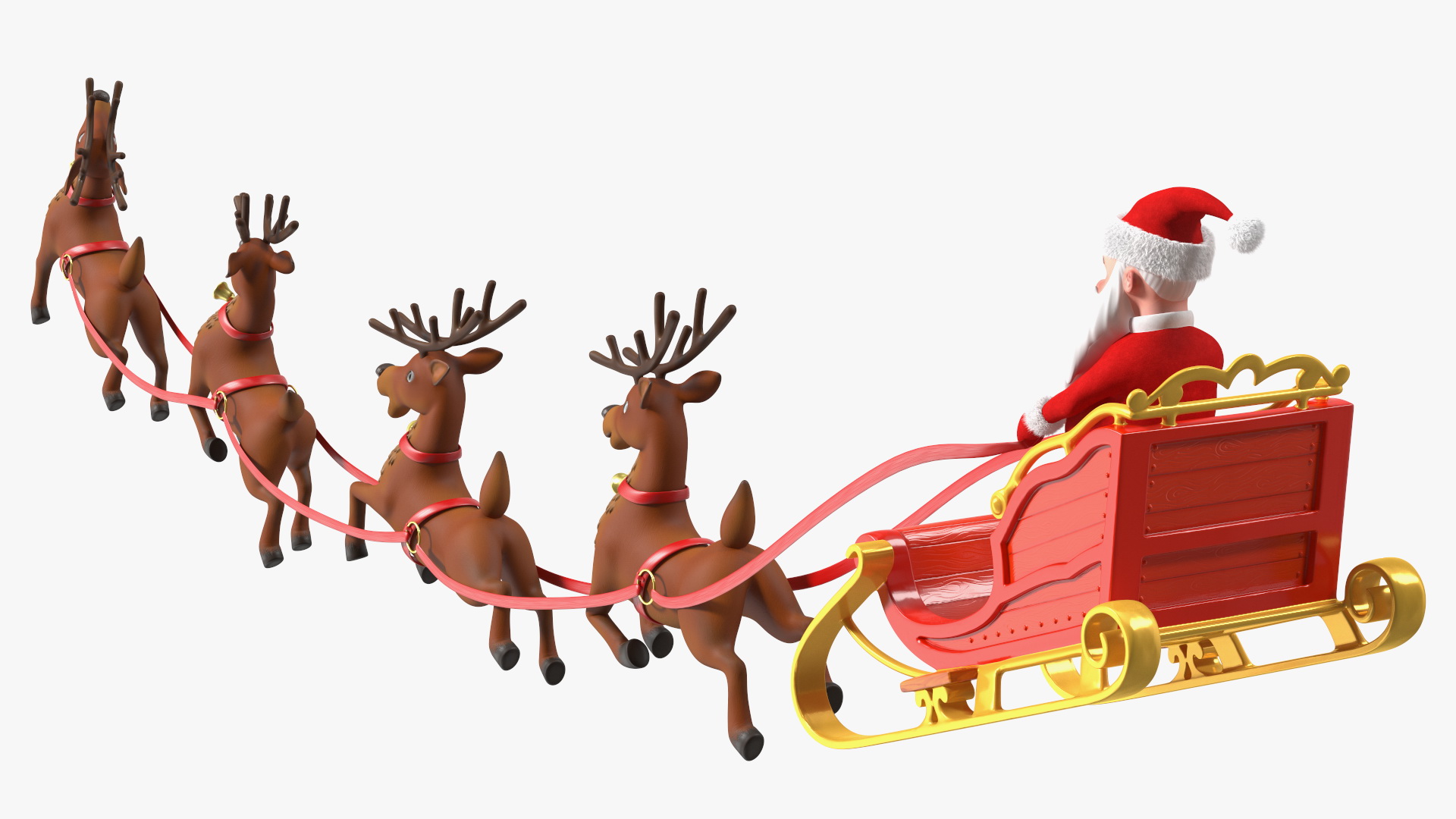 3D Santa Claus Reindeer Sleigh Flying Fur model