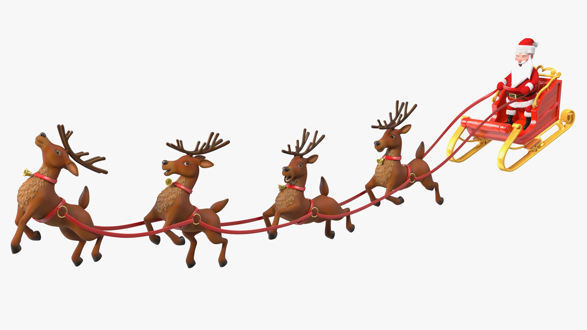3D Santa Claus Reindeer Sleigh Flying Fur model