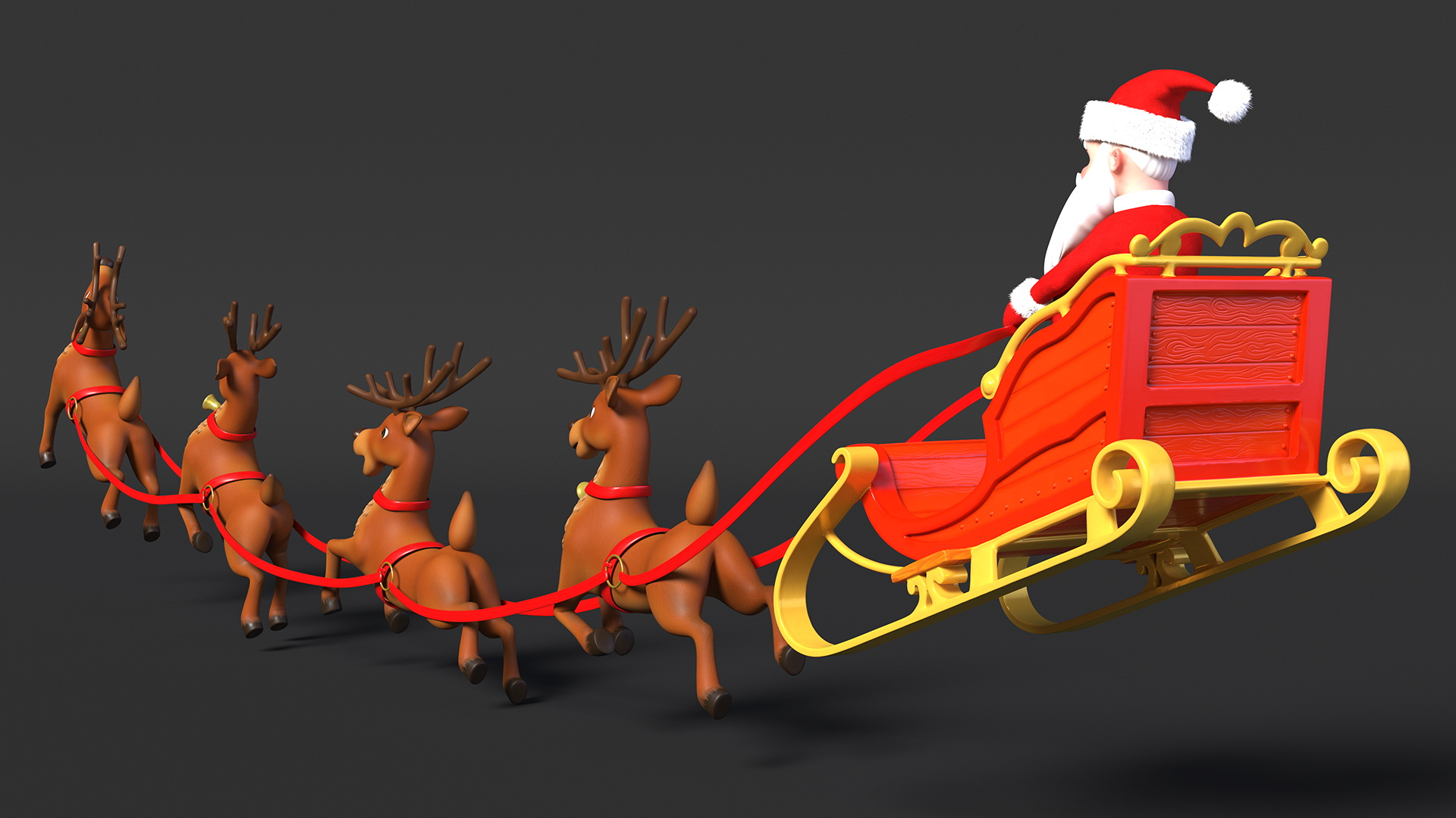 3D Santa Claus Reindeer Sleigh Flying Fur model