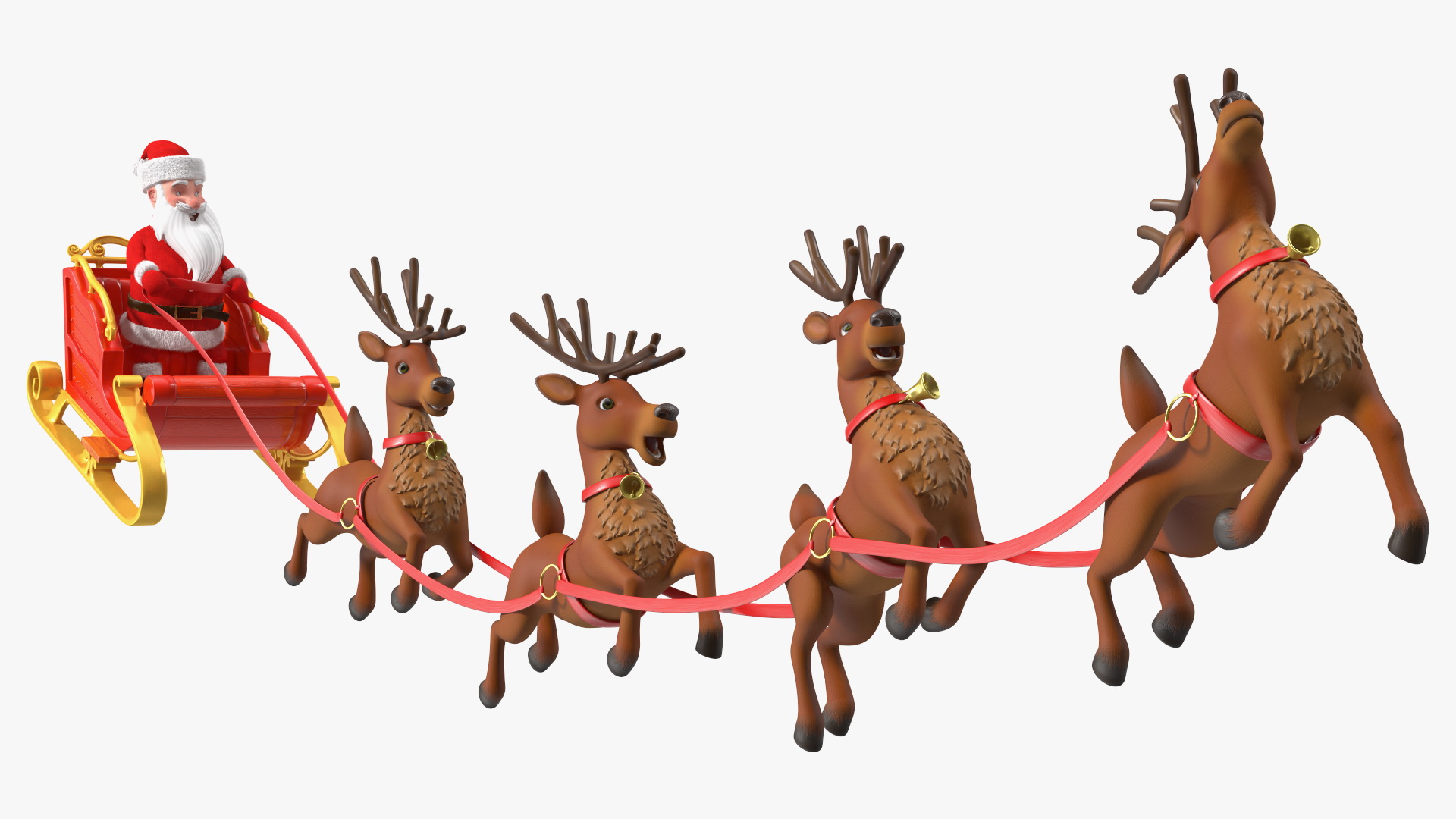 3D Santa Claus Reindeer Sleigh Flying Fur model