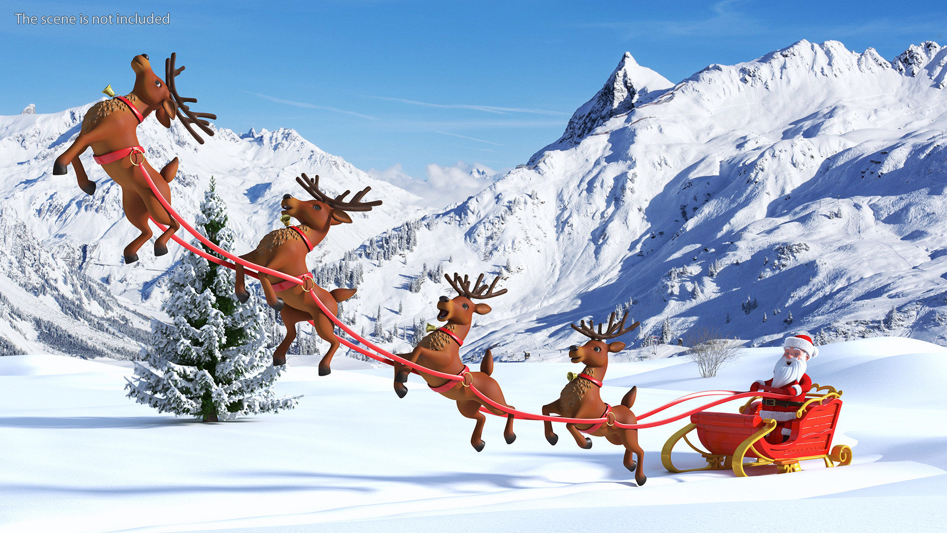 3D Santa Claus Reindeer Sleigh Flying Fur model