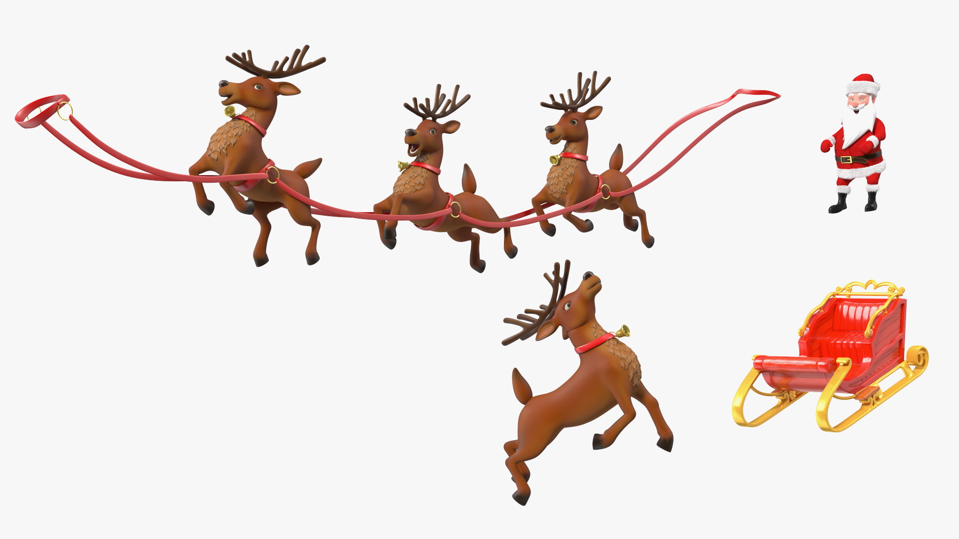 3D Santa Claus Reindeer Sleigh Flying Fur model