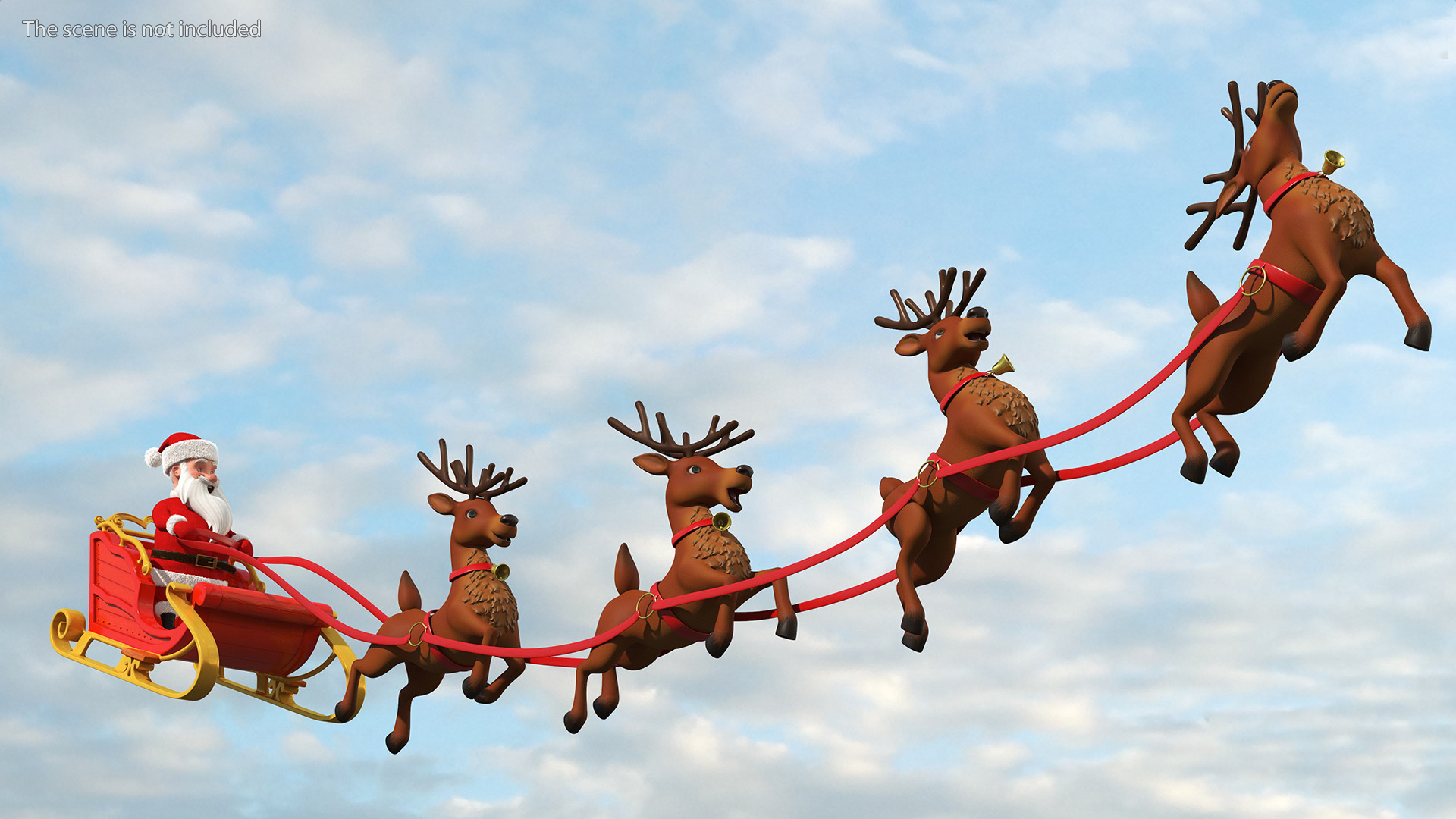 3D Santa Claus Reindeer Sleigh Flying Fur model