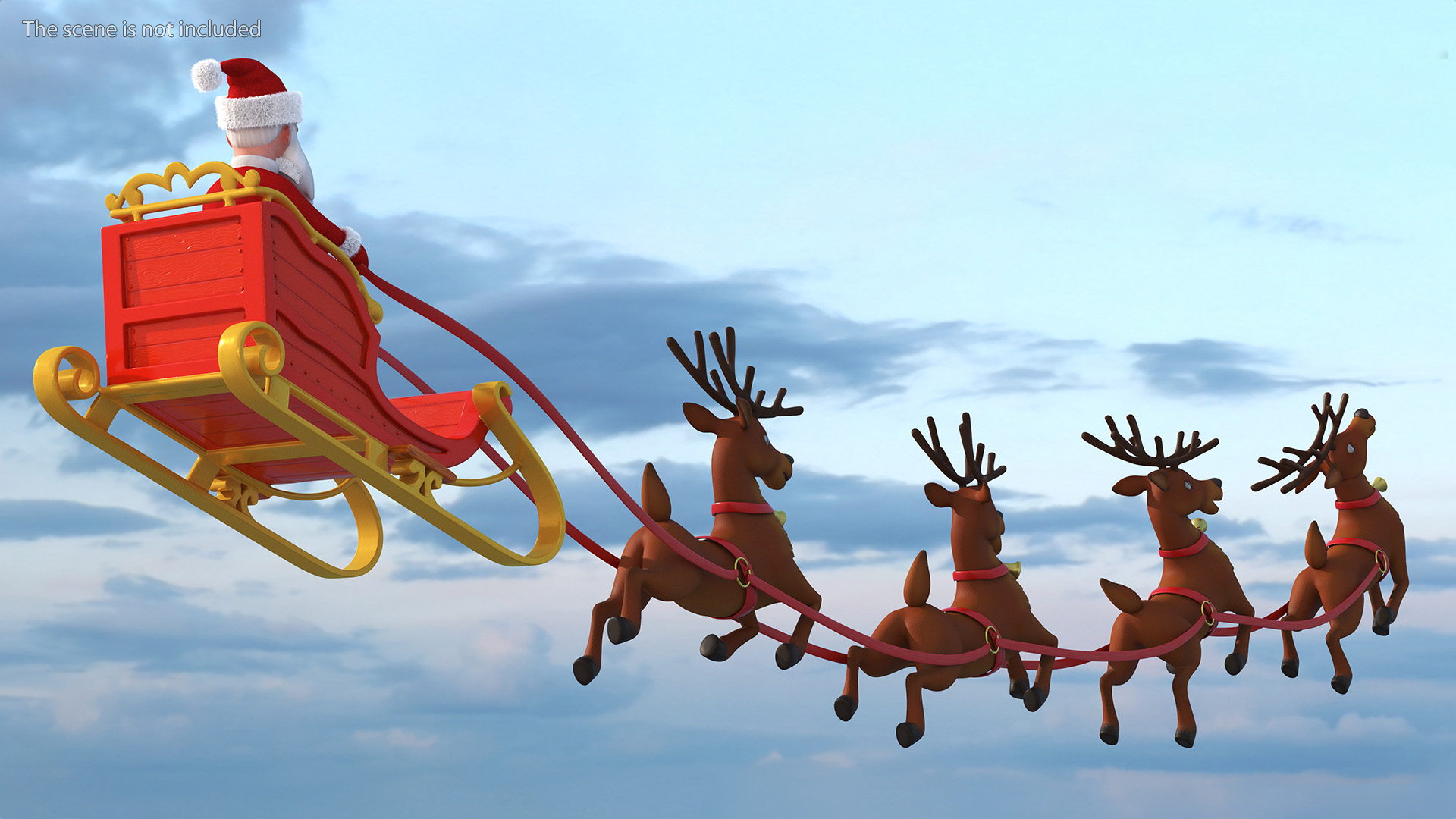 3D Santa Claus Reindeer Sleigh Flying Fur model