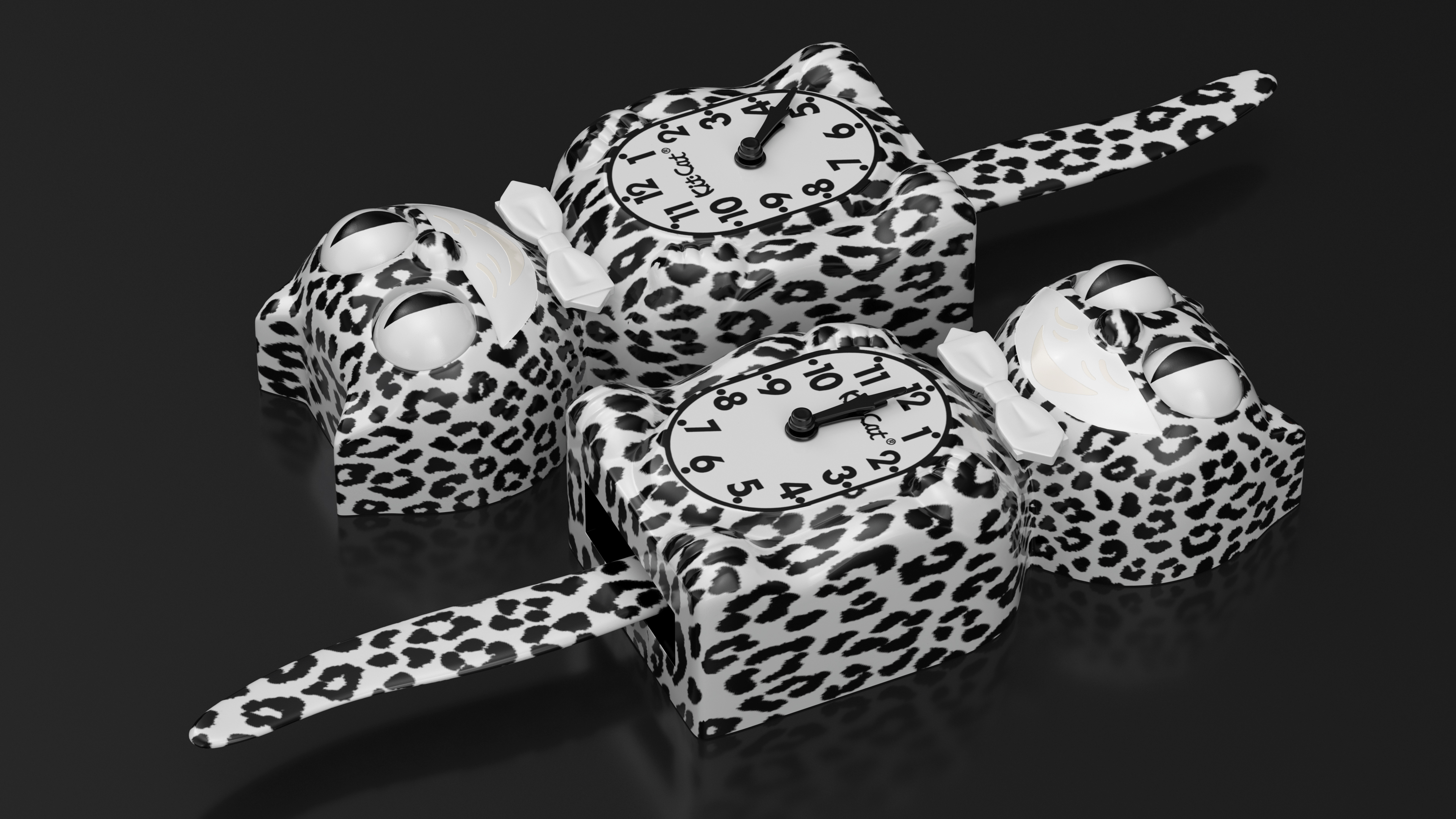 3D Snow Leopard Kit Cat Clock Rigged model
