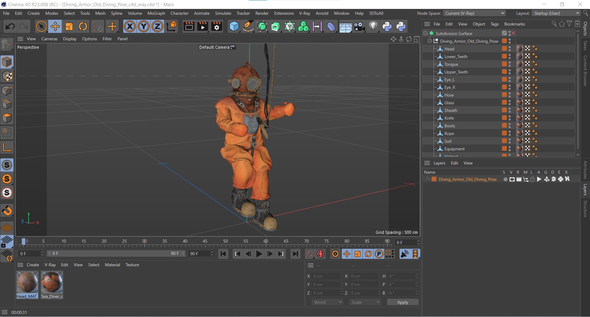3D Diving Armor Old Diving Pose model