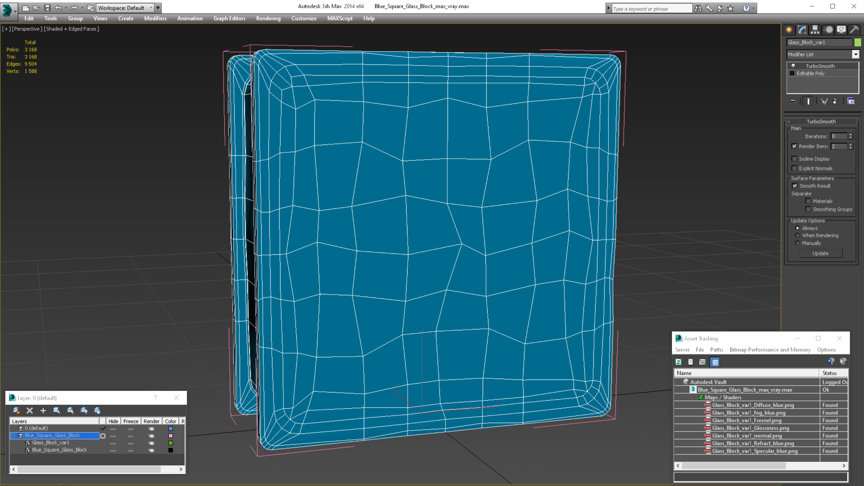 3D Blue Square Glass Block model