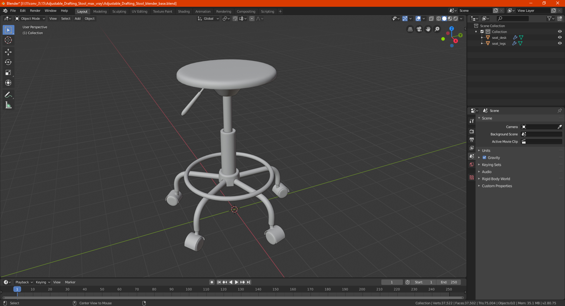 3D model Adjustable Drafting Stool