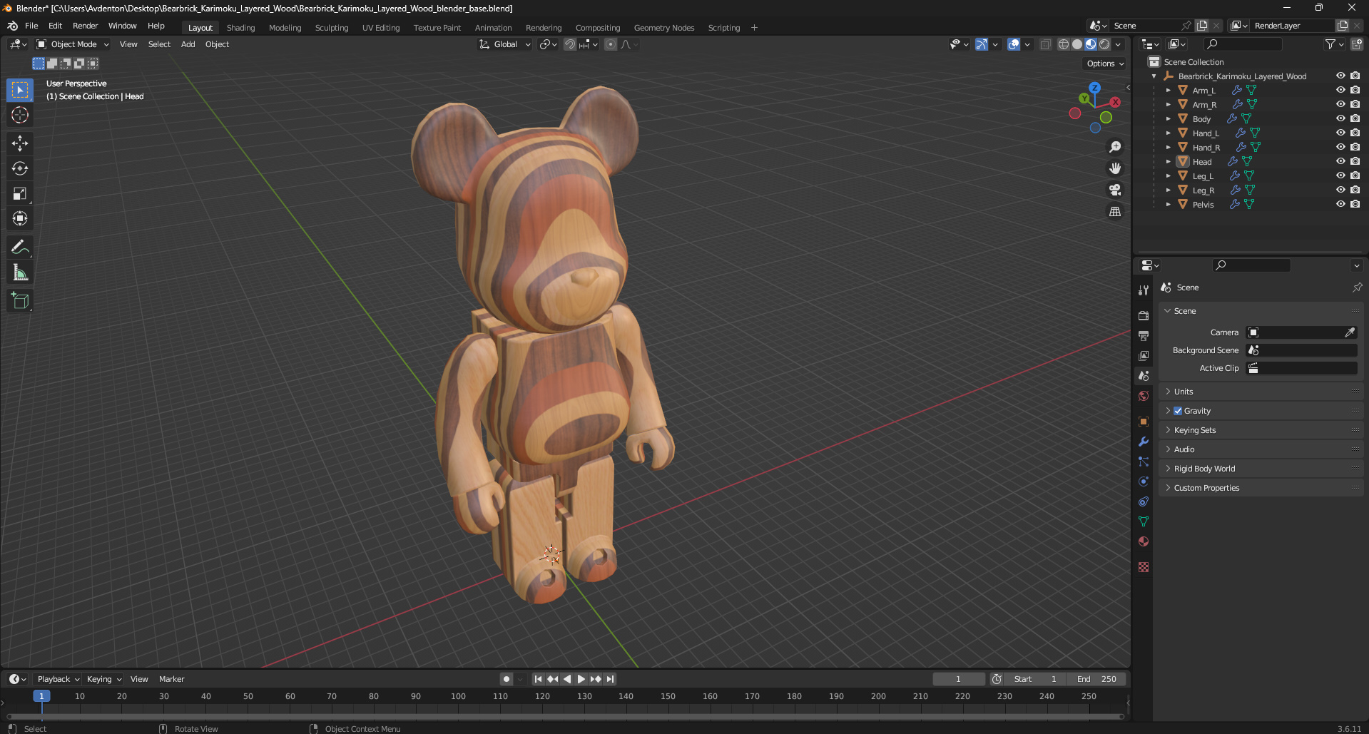 3D Bearbrick Karimoku Layered Wood