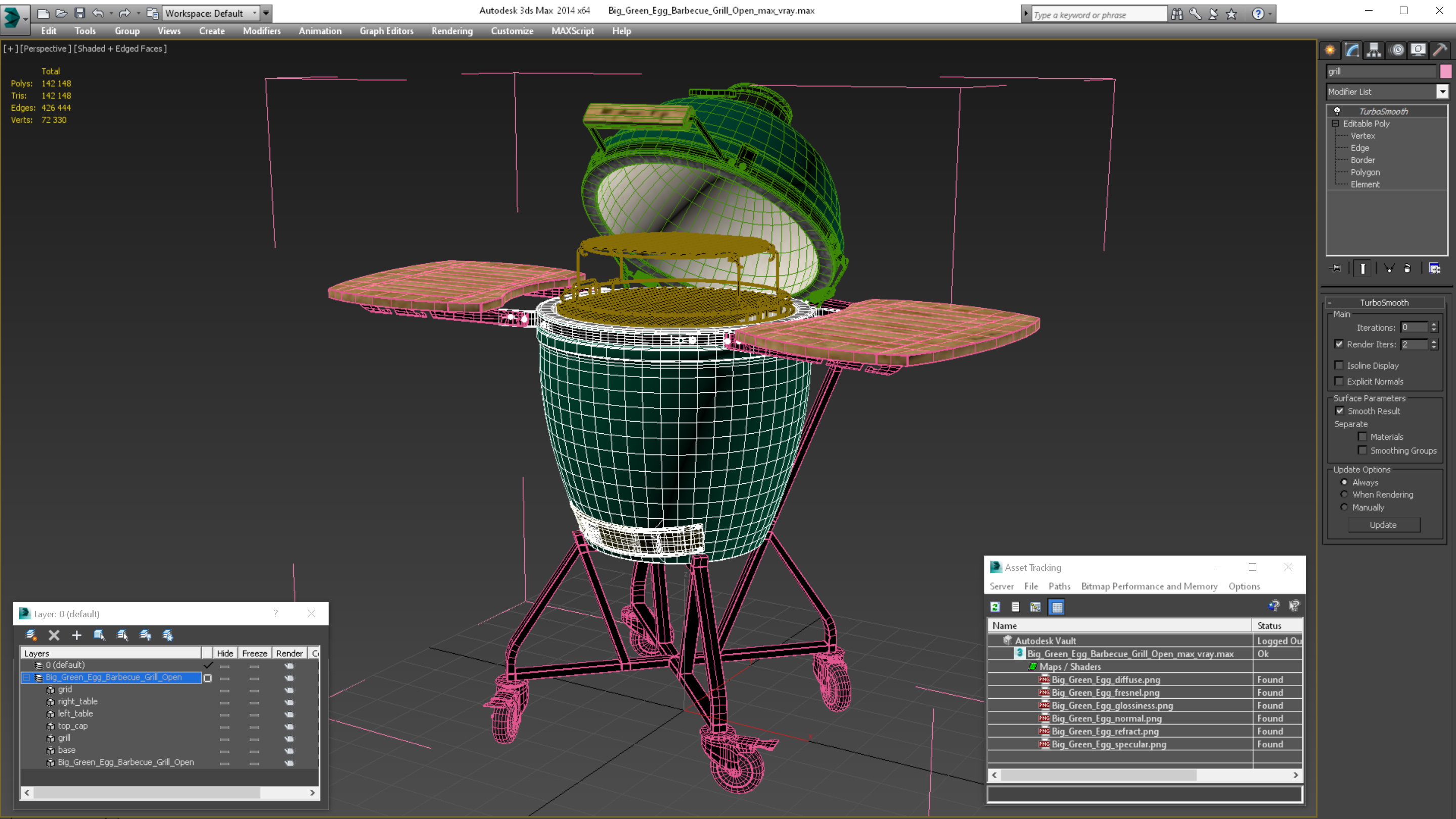 3D Big Green Egg Barbecue Grill Open model