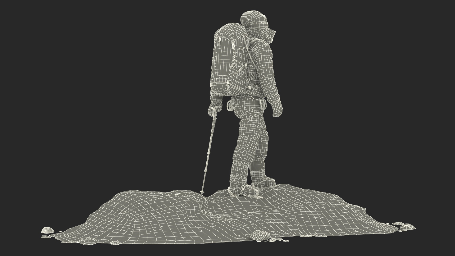 3D Climber in a Snow-Covered Suit Goes to Everest