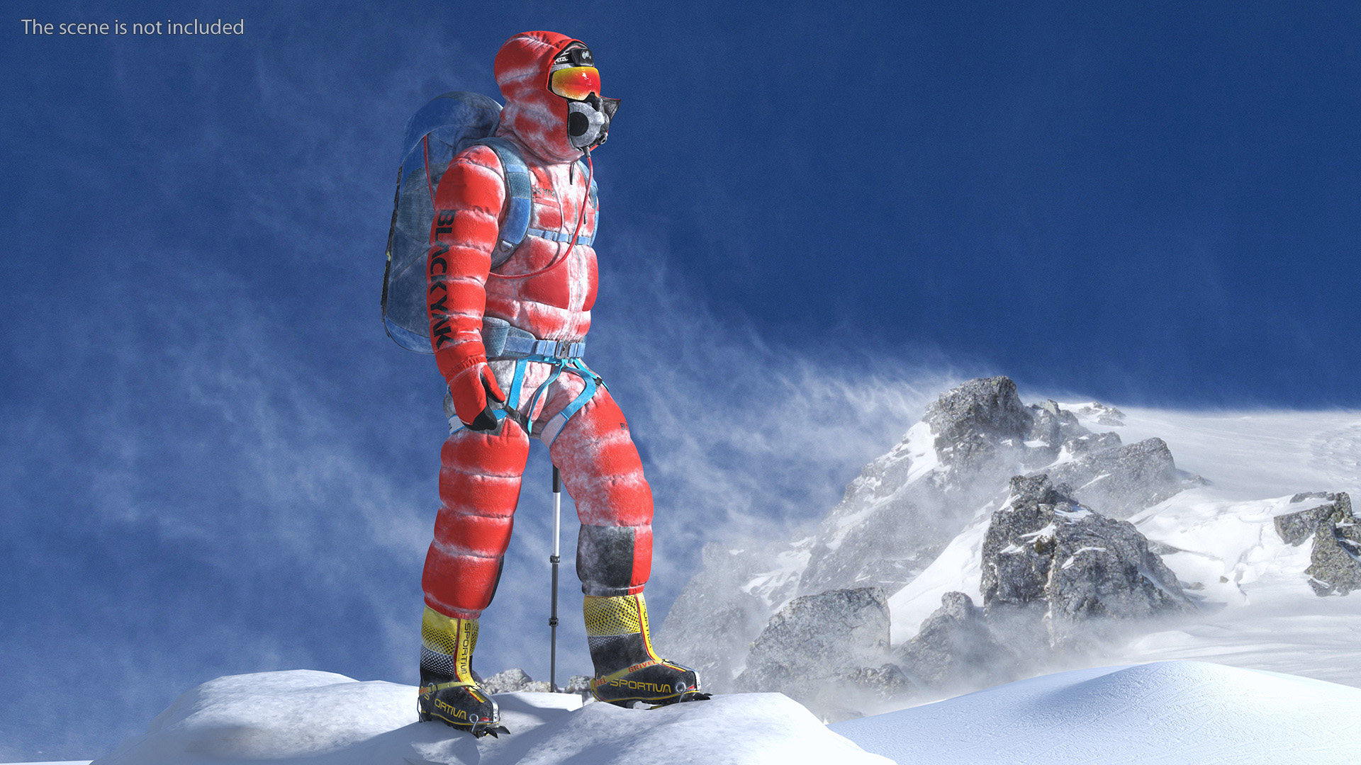 3D Climber in a Snow-Covered Suit Goes to Everest
