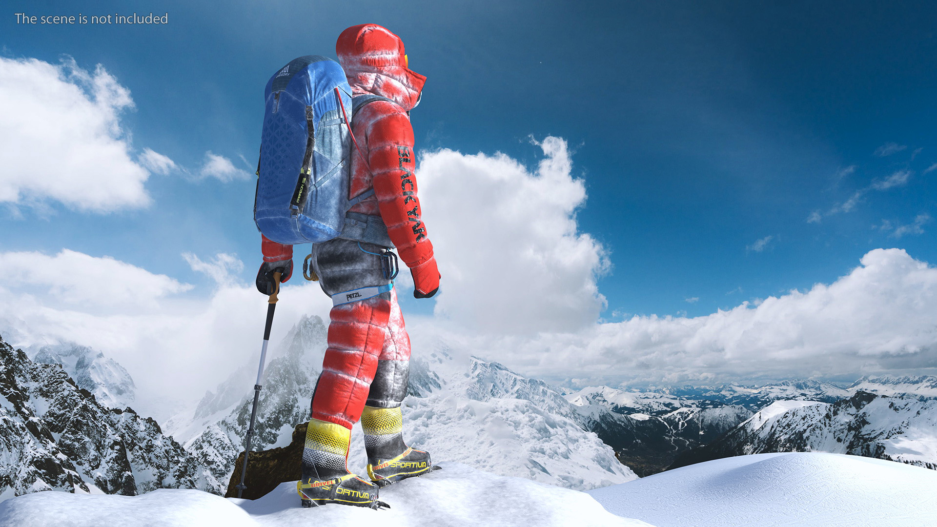 3D Climber in a Snow-Covered Suit Goes to Everest