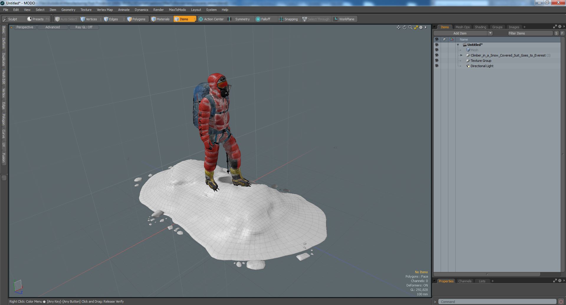 3D Climber in a Snow-Covered Suit Goes to Everest