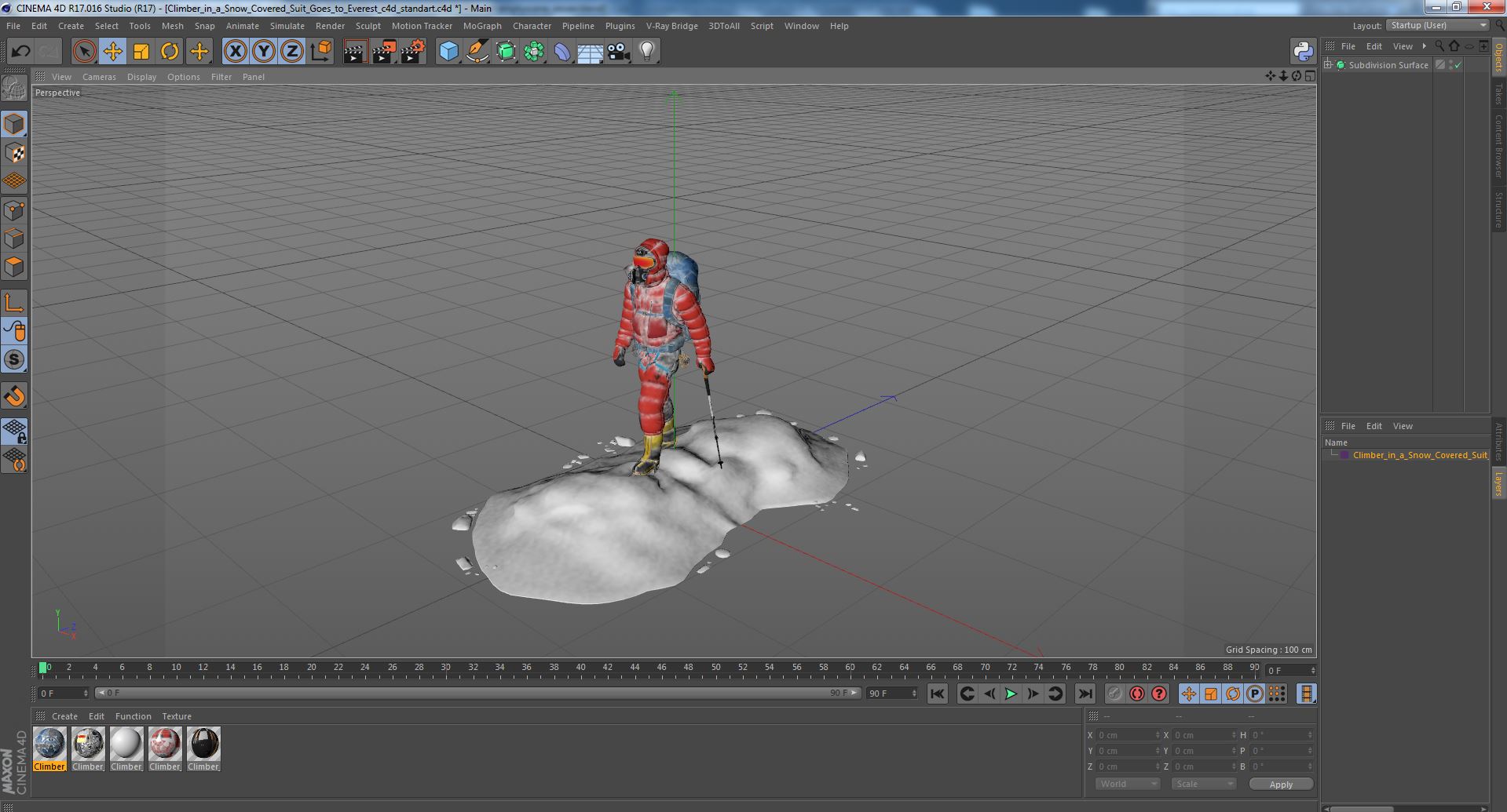 3D Climber in a Snow-Covered Suit Goes to Everest