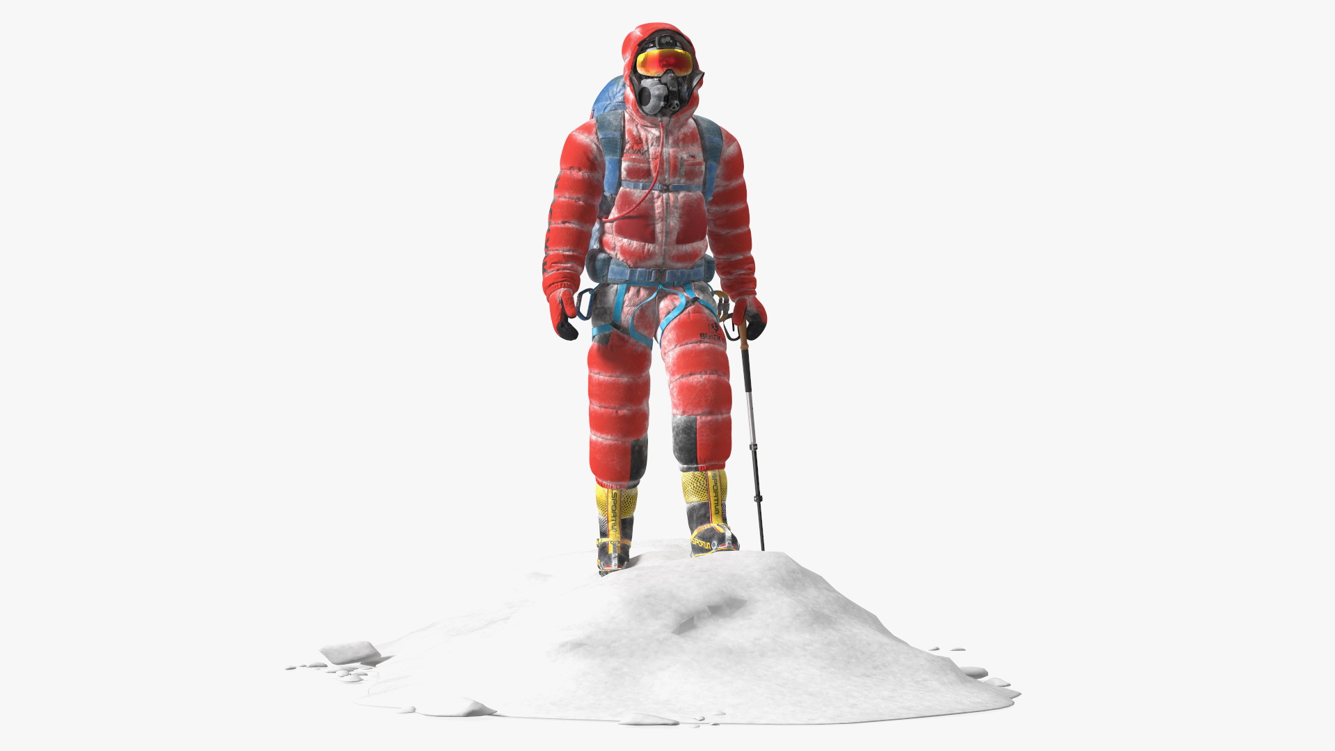 3D Climber in a Snow-Covered Suit Goes to Everest
